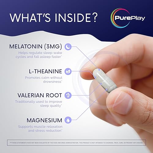 Miniatura 4 de PurePlay Ayuda para dormir para adultos, complejo de melatonina de 3 mg con magnesio y ashwagandha, suplemento para dormir que no forma hábito, 60