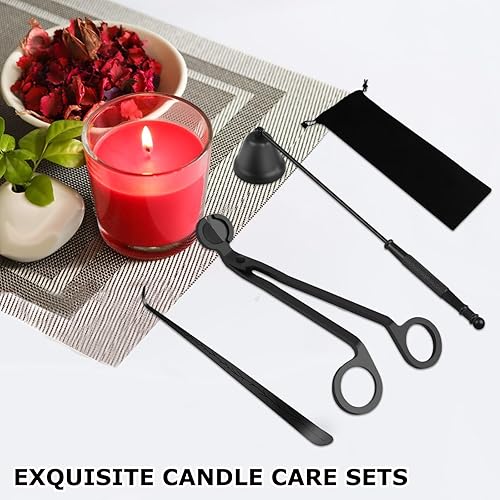 Miniatura 5 de JIUOQUO Juego de accesorios de velas 3 en 1, elegante extintor de velas, recortador de mecha de velas, con bolsa, kits de cuidado de velas de acero