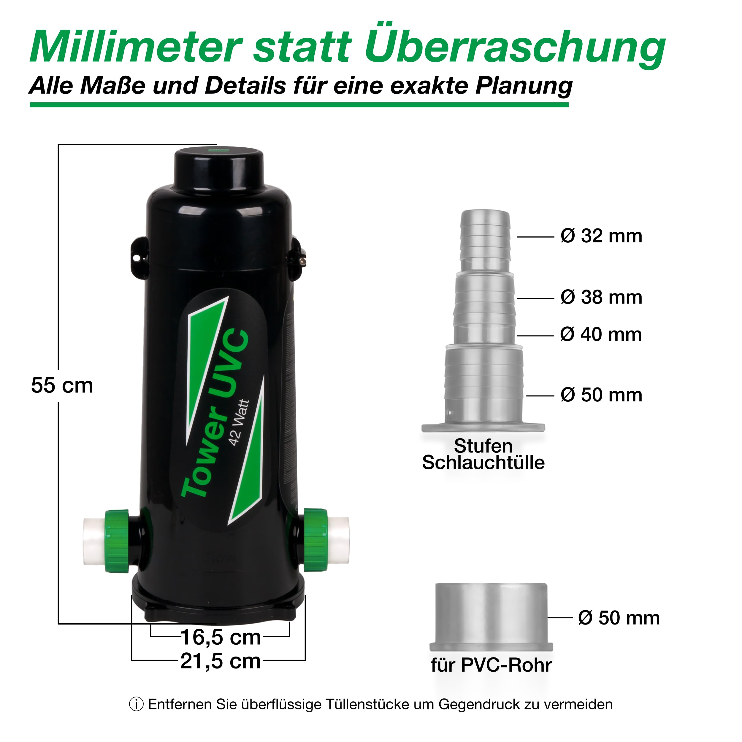 Wagner Green Tower UV-C 42 Watt Teichklärer | Wasserklärer ohne Chemie | UVC Lampe Algenvernichter | Desinfektion für klares Wasser im Teich bis 42.000 L