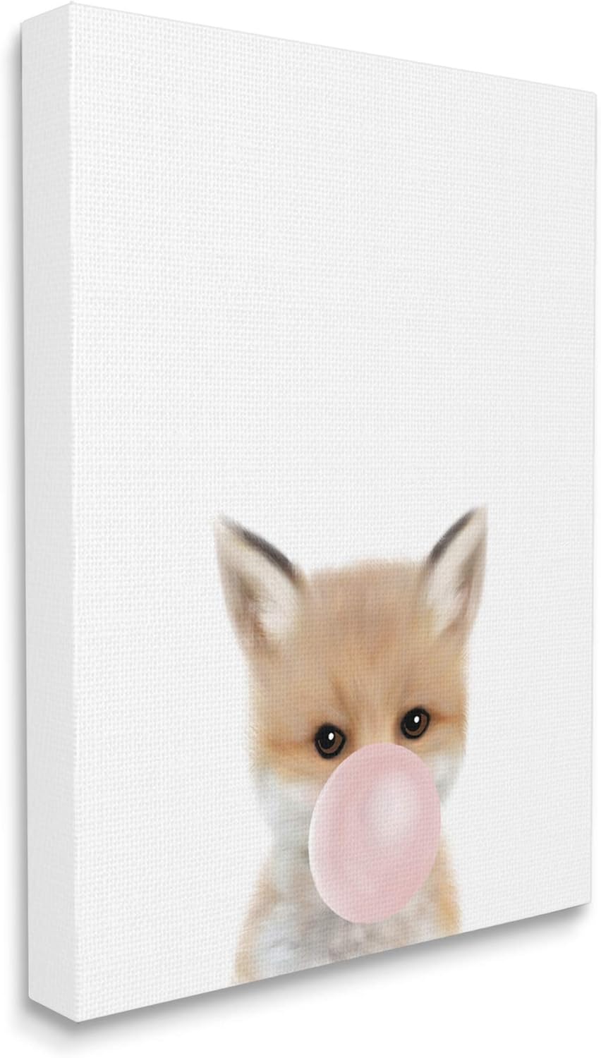 Stupell Industries Baby Red Fox with Pink Bubble Gum Woodland Animal, Design by Leah Straatsma Canvas Wall Art, 24 x 30, White