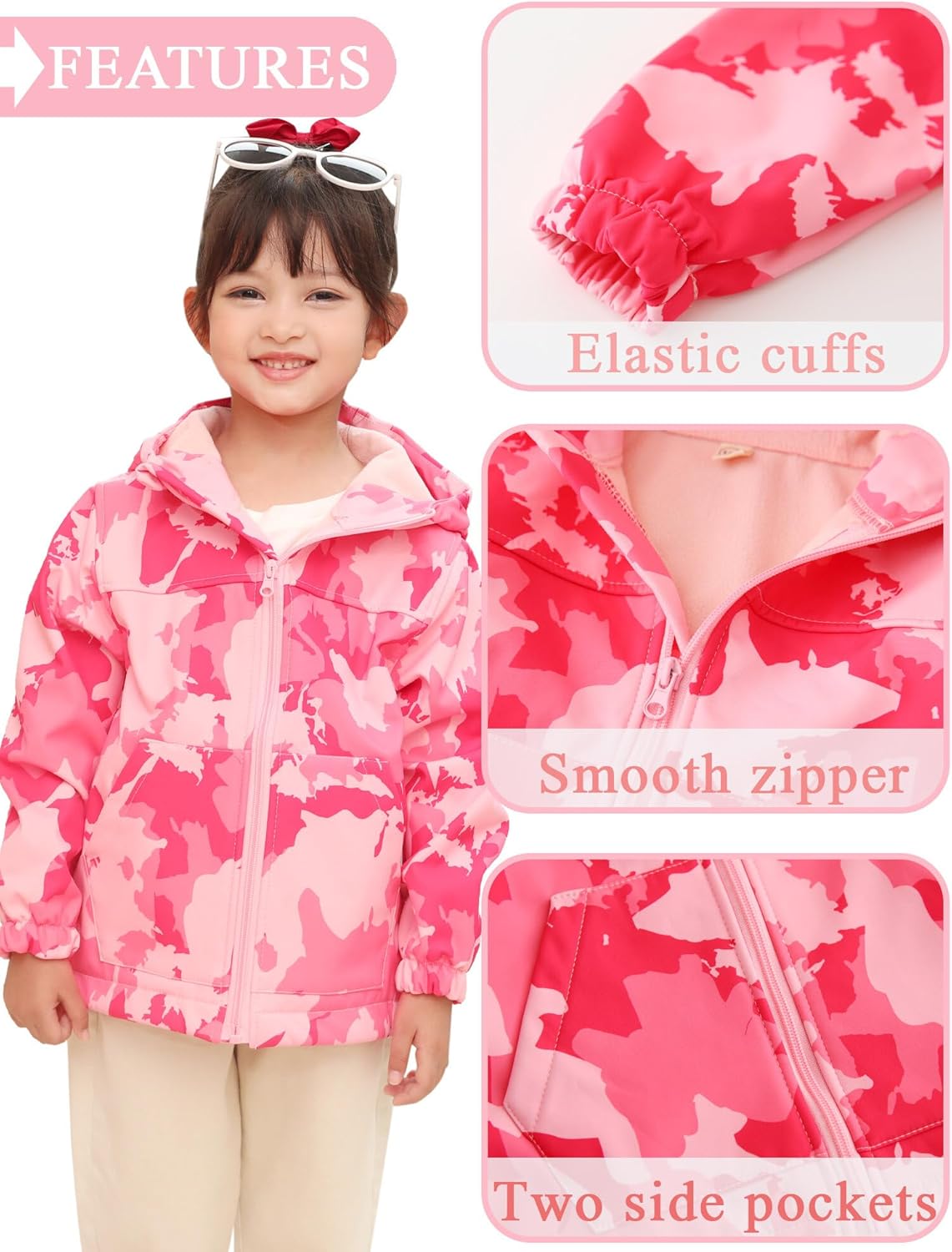 Happy Cherry Toddler Baby Boy Girl Printed Fleece Lined Jackets Waterproof Softshell Hooded Windbreaker Coat for Spring Fall