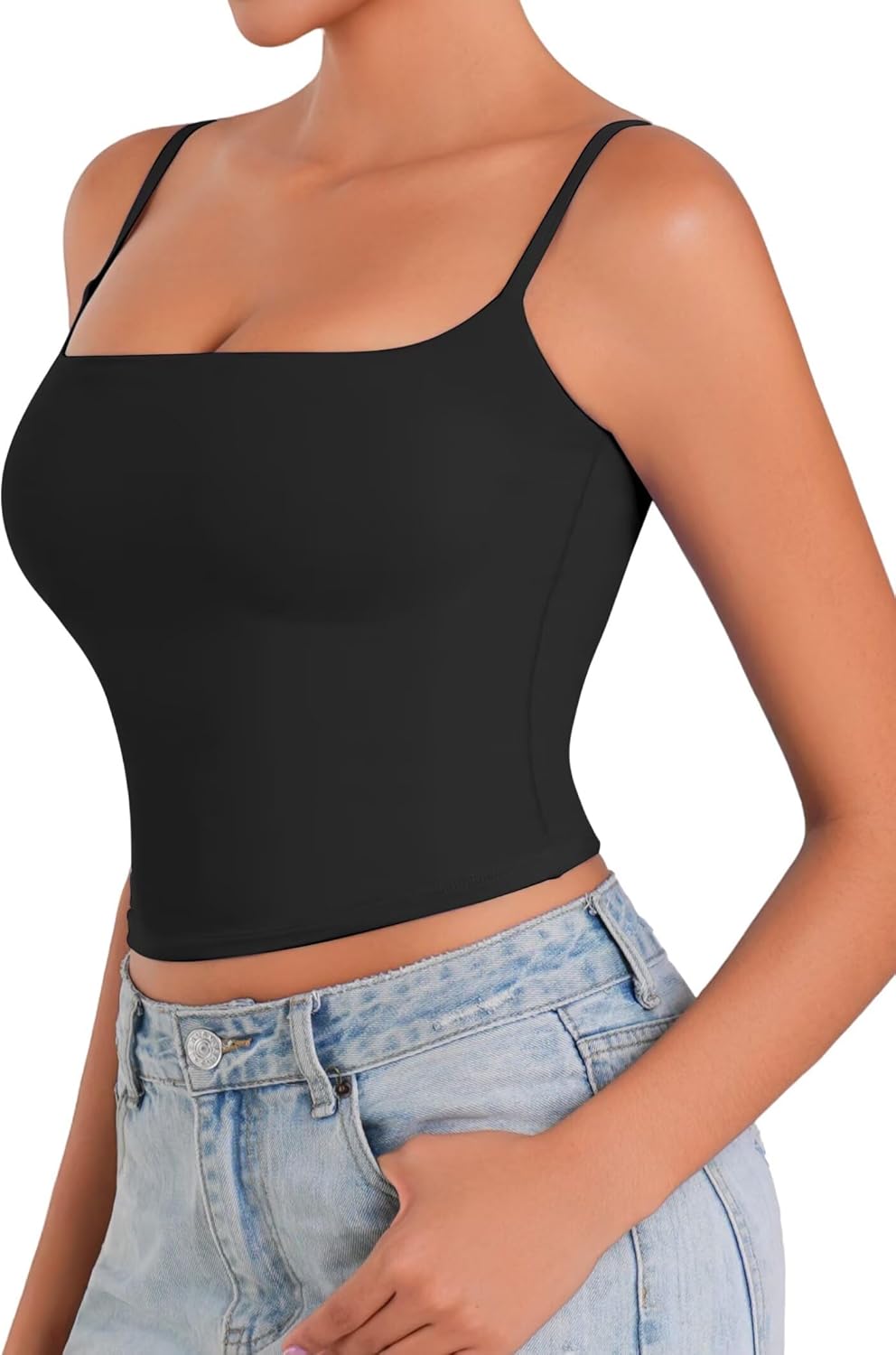 Sunzel Spaghetti Strap Tank Top for Women Double Lined Camisole Square Neck Cami Top Summer Undershirts Going Out Basics - Image 2