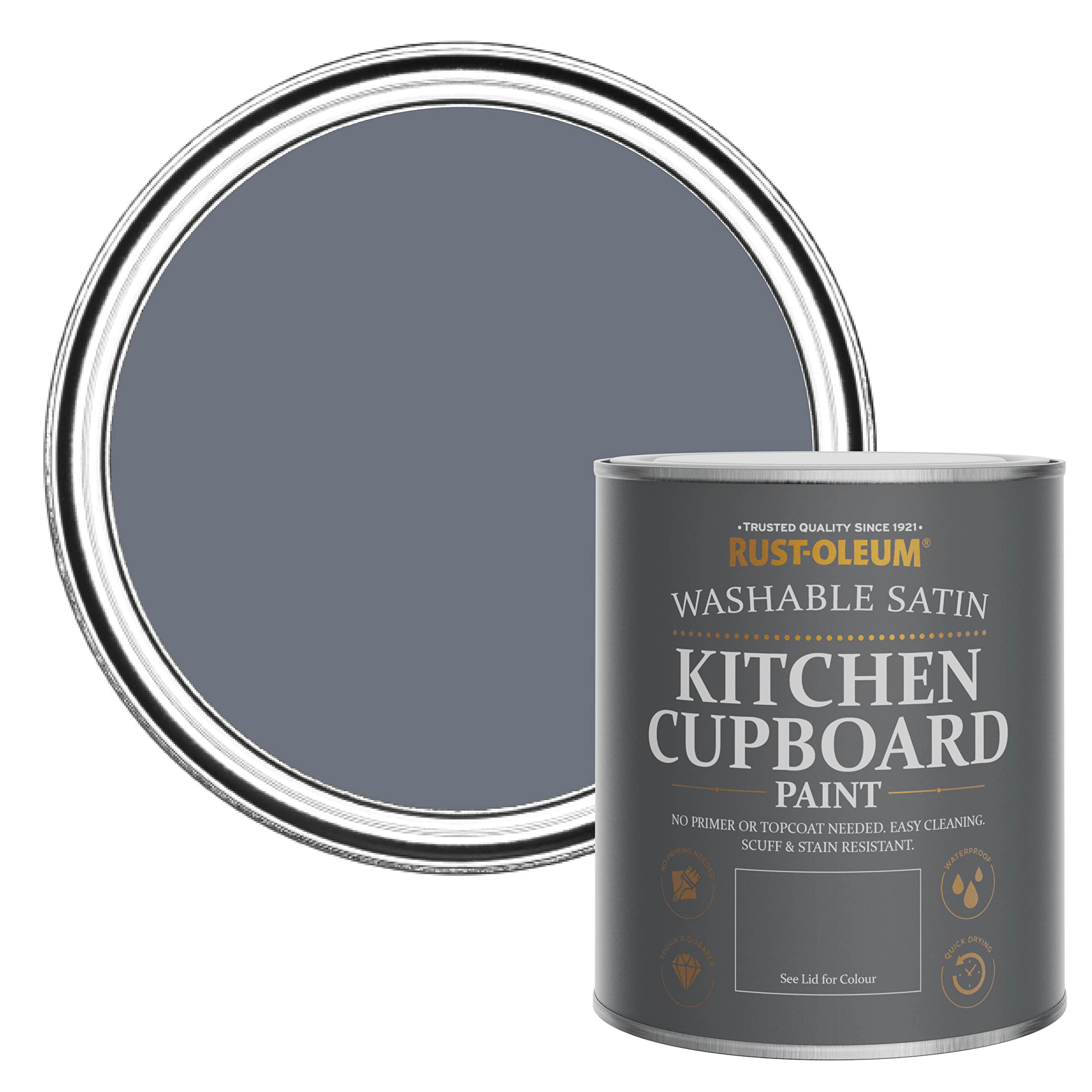 Rust-OleumDark Grey Scrubbable Kitchen Cupboard Paint in Satin Finish - Marine Grey 750ml
