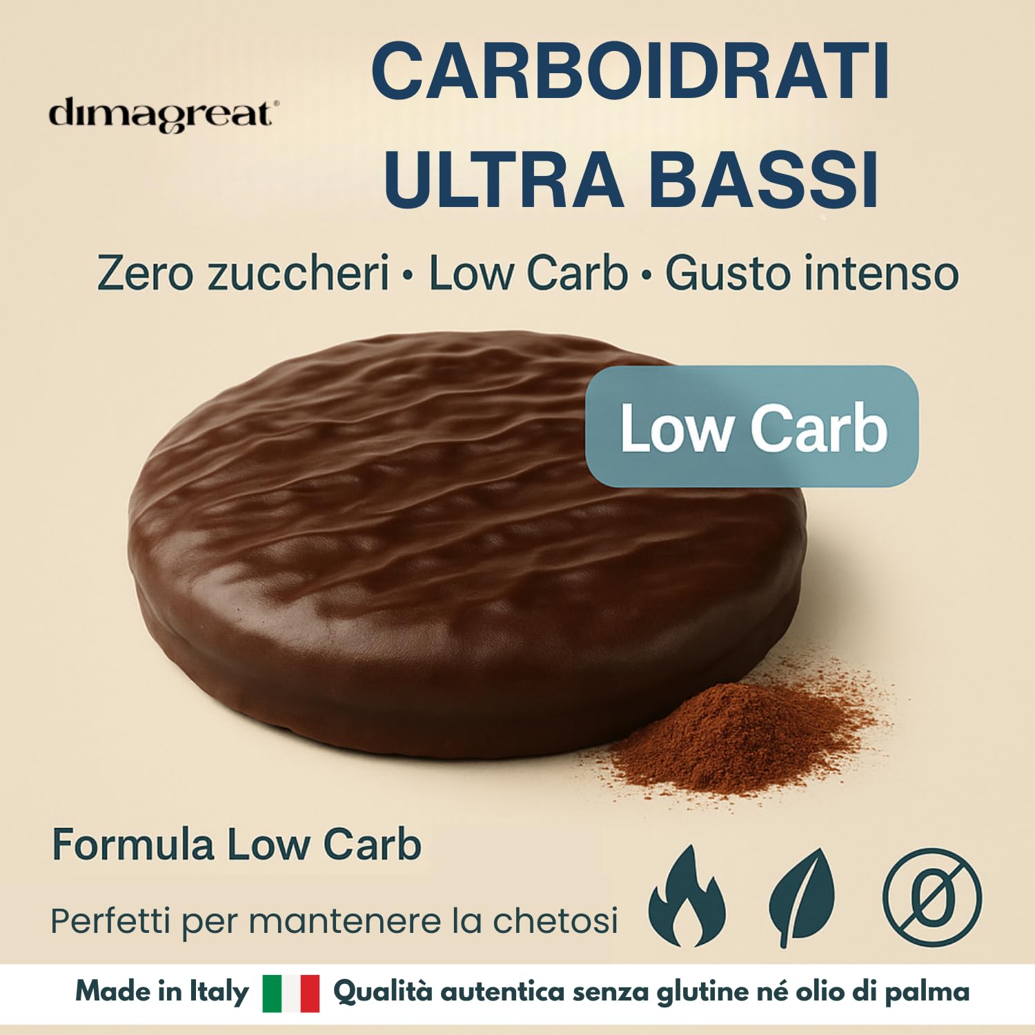 DIMAGREAT 27 Biscotti Proteici Gusto Cacao e Cioccolato Fondente, Made in Italy - Ricchi di Proteine e Poveri di Carboidrati, Forte Dimagrante - Dieta Chetogenica e Senza Glutine