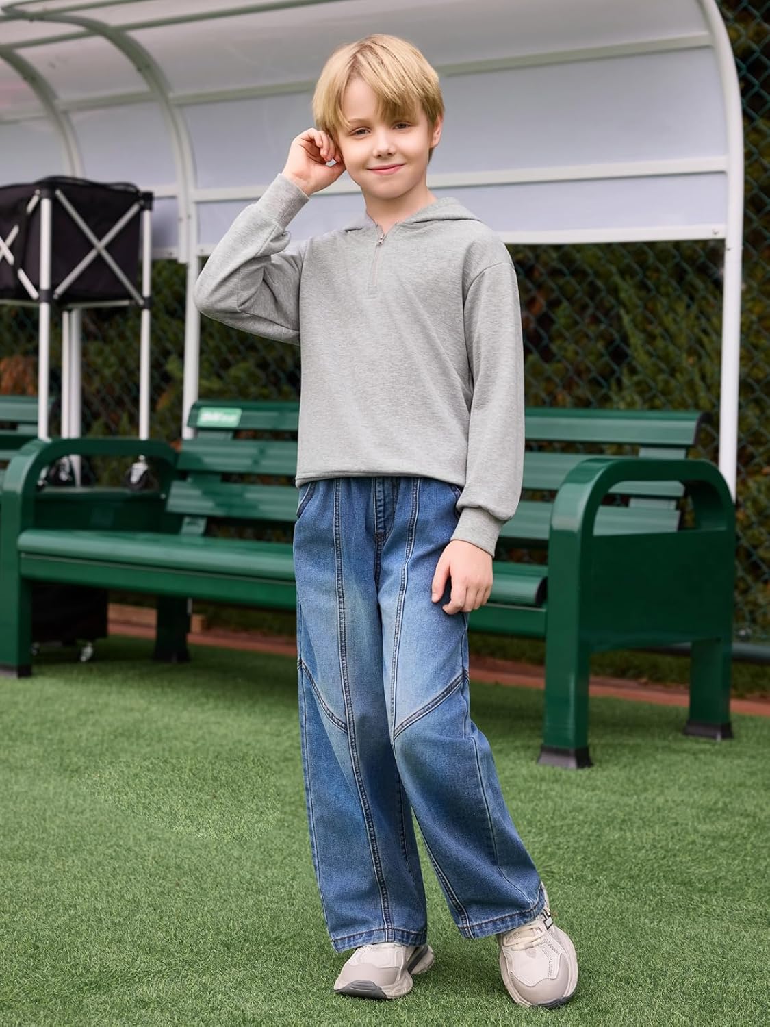 Haloumoning Boys Wide Leg Jeans Kids Casual Straight Baggy Denim Pants with Pockets 5-14 Years - Image 2