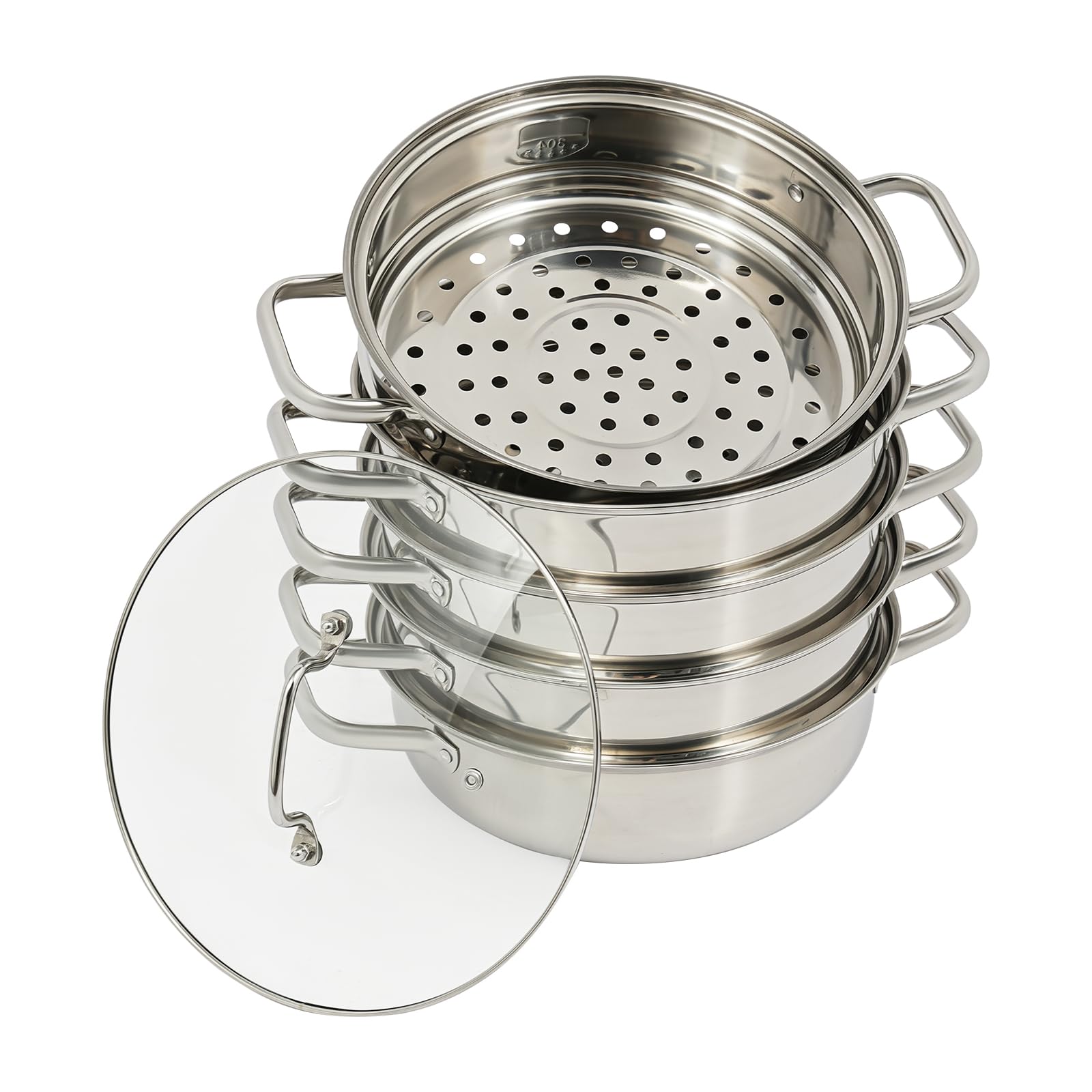 Dampfgarer Topf 5 Etagen Edelstahl 304 Glasdeckel Dampftopf, 28cm