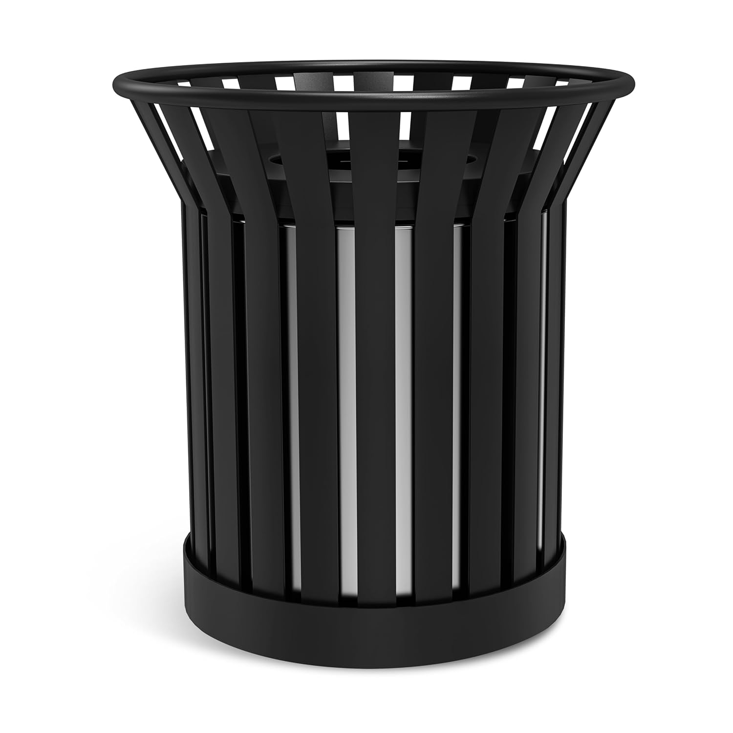 27.6IN Round Large Outdoor Trash Can, Heavy Duty Metal Slatted Garbage Can Outdoor, All Weather Resistant Commercial Garbage Cans, Waste Receptacle in Park, School, Beach, Patio Black
