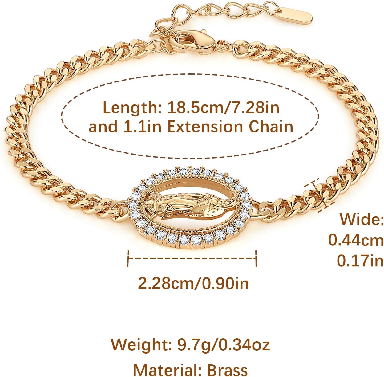 HZMAN Virgin Mary Bracelet for Women Dainty Retro Religious Cubic Zirconia Our Lady of Guadalupe Bracelet 14K Gold Plated Link Bracelets - Image 6