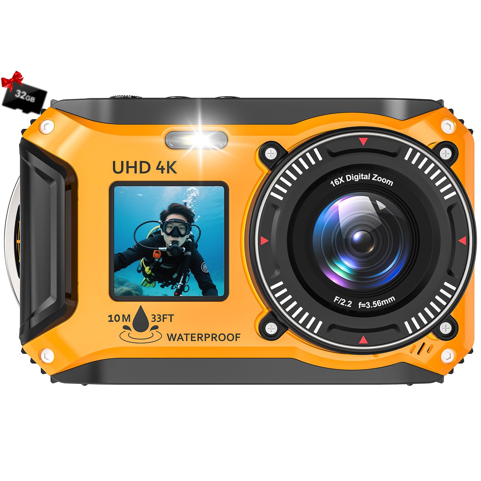 Amazon | 水中カメラ 4K録画 64MP 防水 10M デジカメ 防水カメラ 