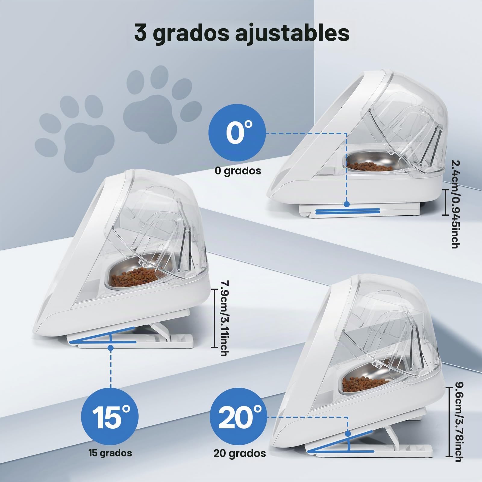 Soporte Ajustable para Microchip Comedero para Mascotas, Soporte elevado para comedero de gatos, 0, 15, 20 Ajuste de grado, Más fácil para los gatos alcanzar la comida