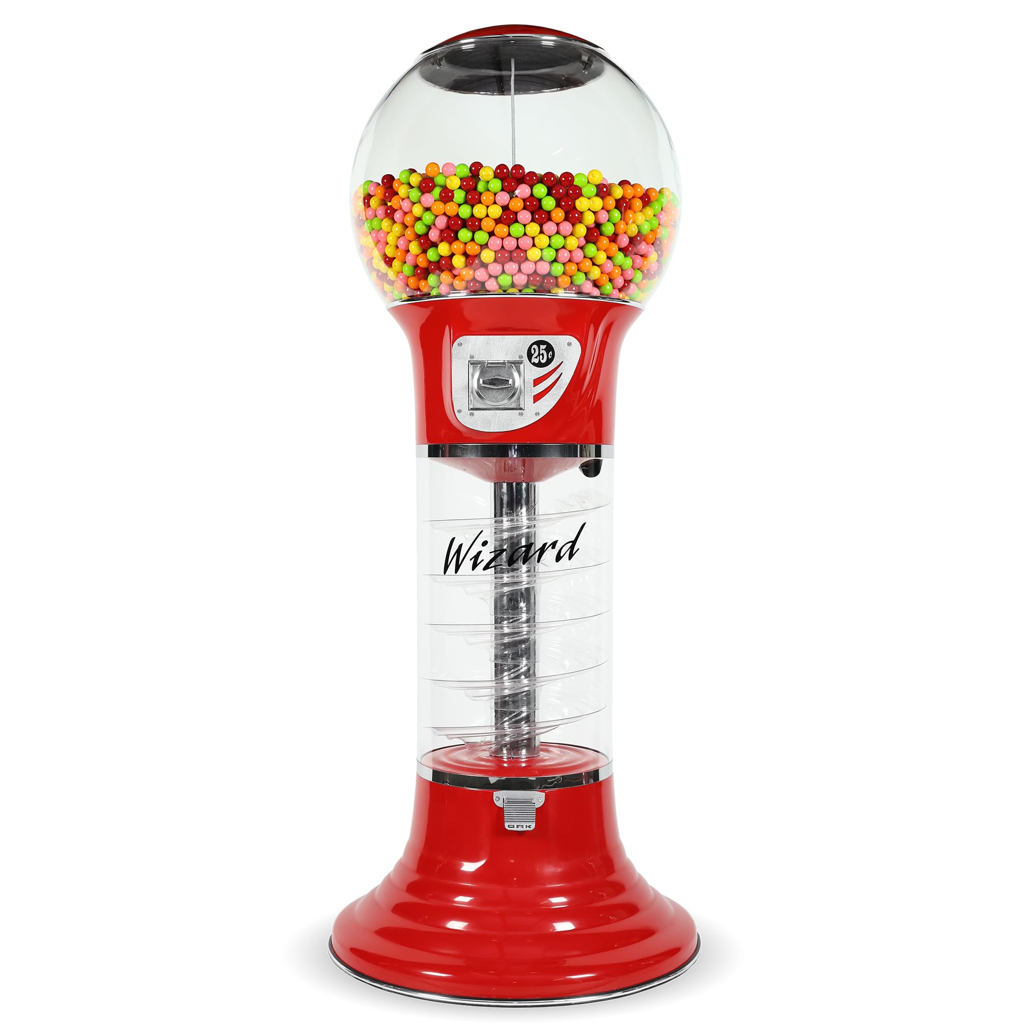Giant Gumball Machine with Stand - Commercial Bubble Gum Machine 5`6" Spiral Gumball Vending Machines - Coin Mechanism $0.25 - Dispenses 1” Gumballs Bouncy Balls & Toys in Round Capsules - Red