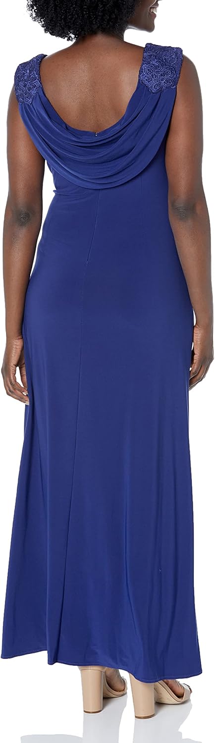Alex Evenings Women's Long Cowl Back Mother of The Bride Dress, Formal Event, Wedding Guest Gown (Petite and Regular Sizes)
