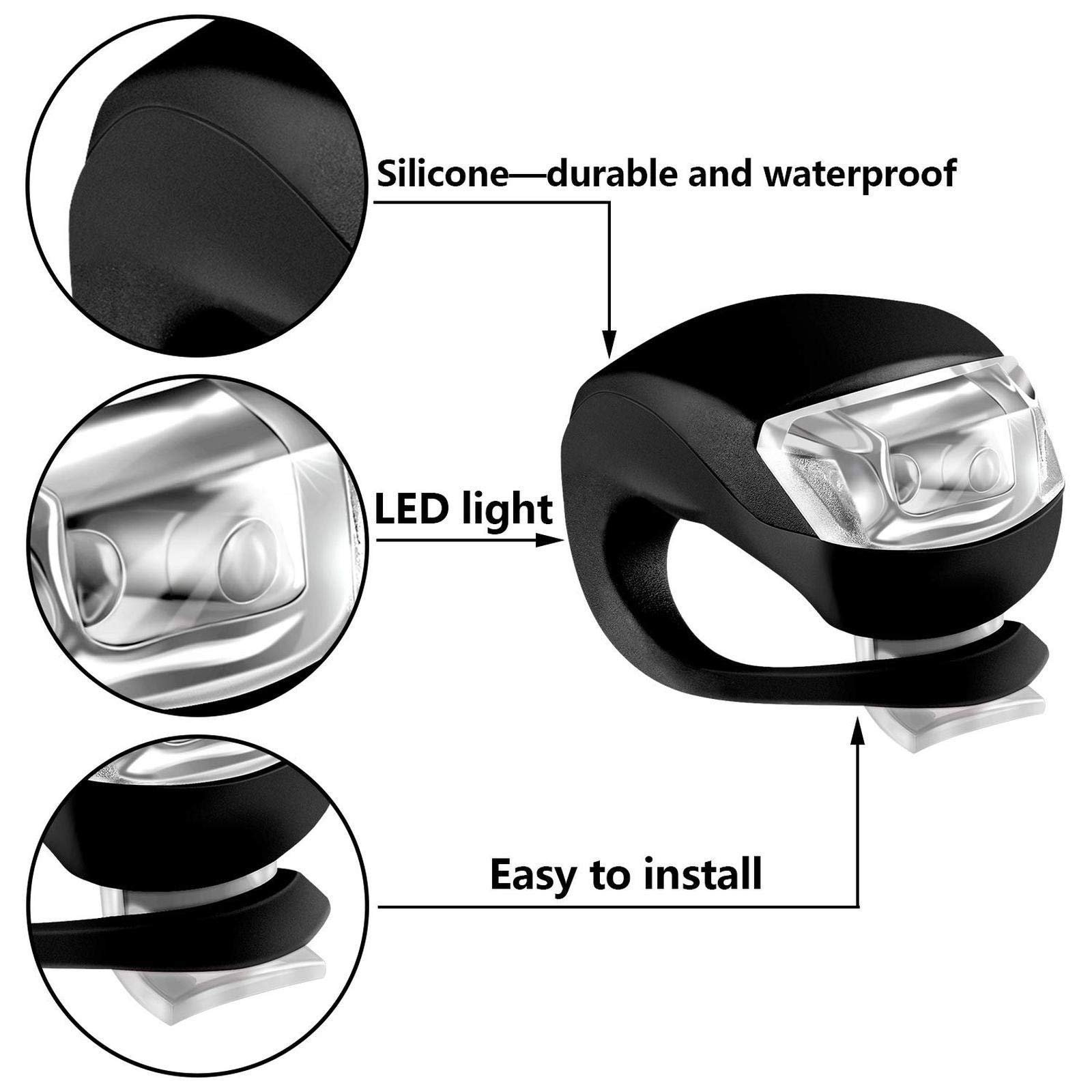 EISTEE Luces de Bicicleta, Luces de Bicicleta, Luces de Bicicleta, Juego de Luces de Bicicleta LED de Silicona for Faros Delanteros y Luces traseras Impermeables 15 Piezas