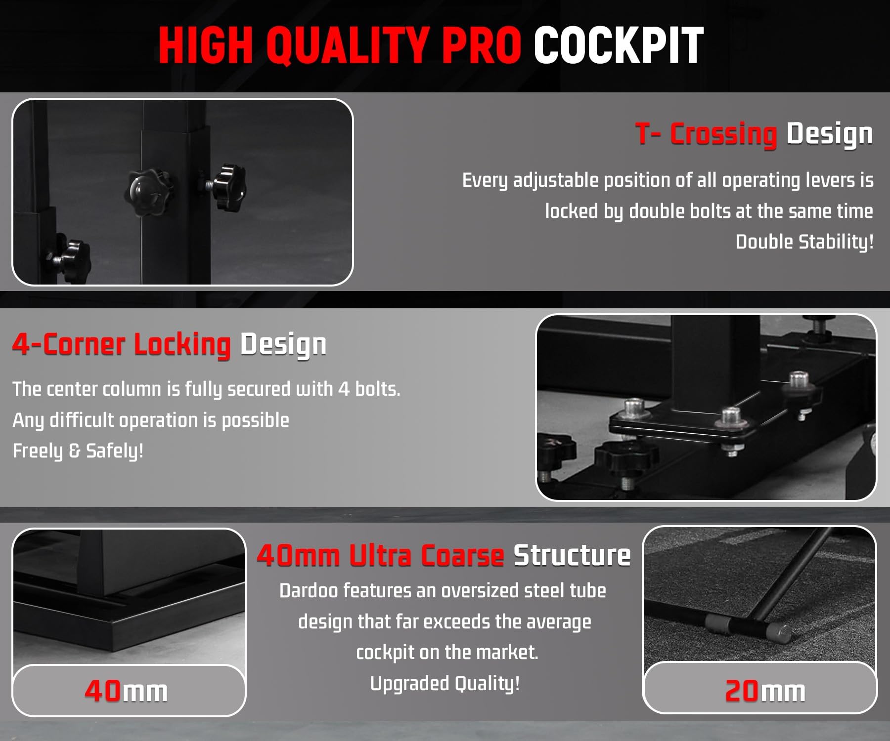 Dardoo Universeller Cockpit-Gaming-Sitz, passend für Thrustmaster HOTAS Warthog,für Logitech G25 G27 Rad, Pedal, Drossel, Joystick nicht im Lieferumfang enthalten