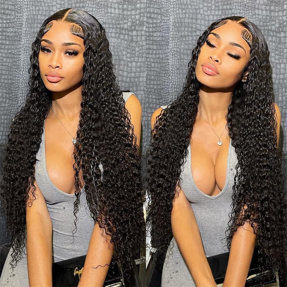 Aopusi Water Curly Bundles Human Hair 4 Bundles Water Wave (18 20 22 24 Inch) Brazilian Full Virgin Remy Hair Extension for Women Wet and Wavy Hair