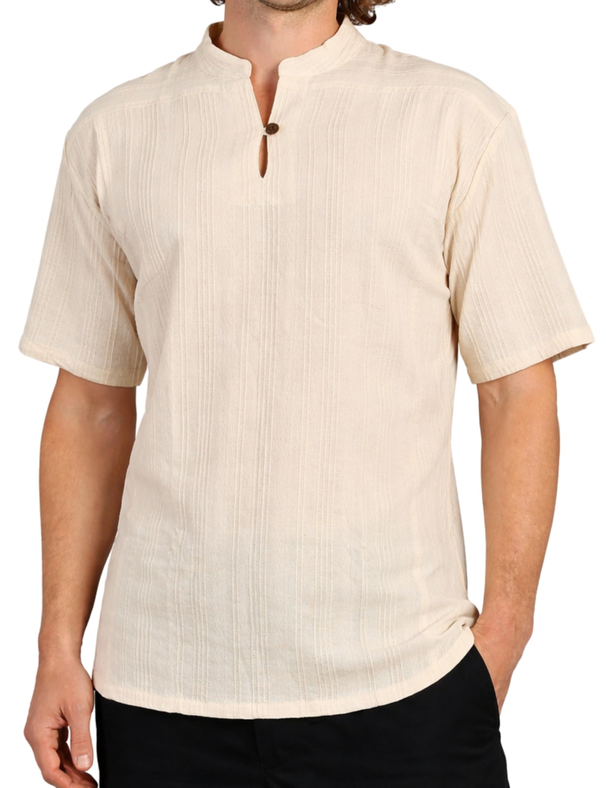 Panasiam Men's Ecru Shirt Ben, Beige, L, Shortsleeve