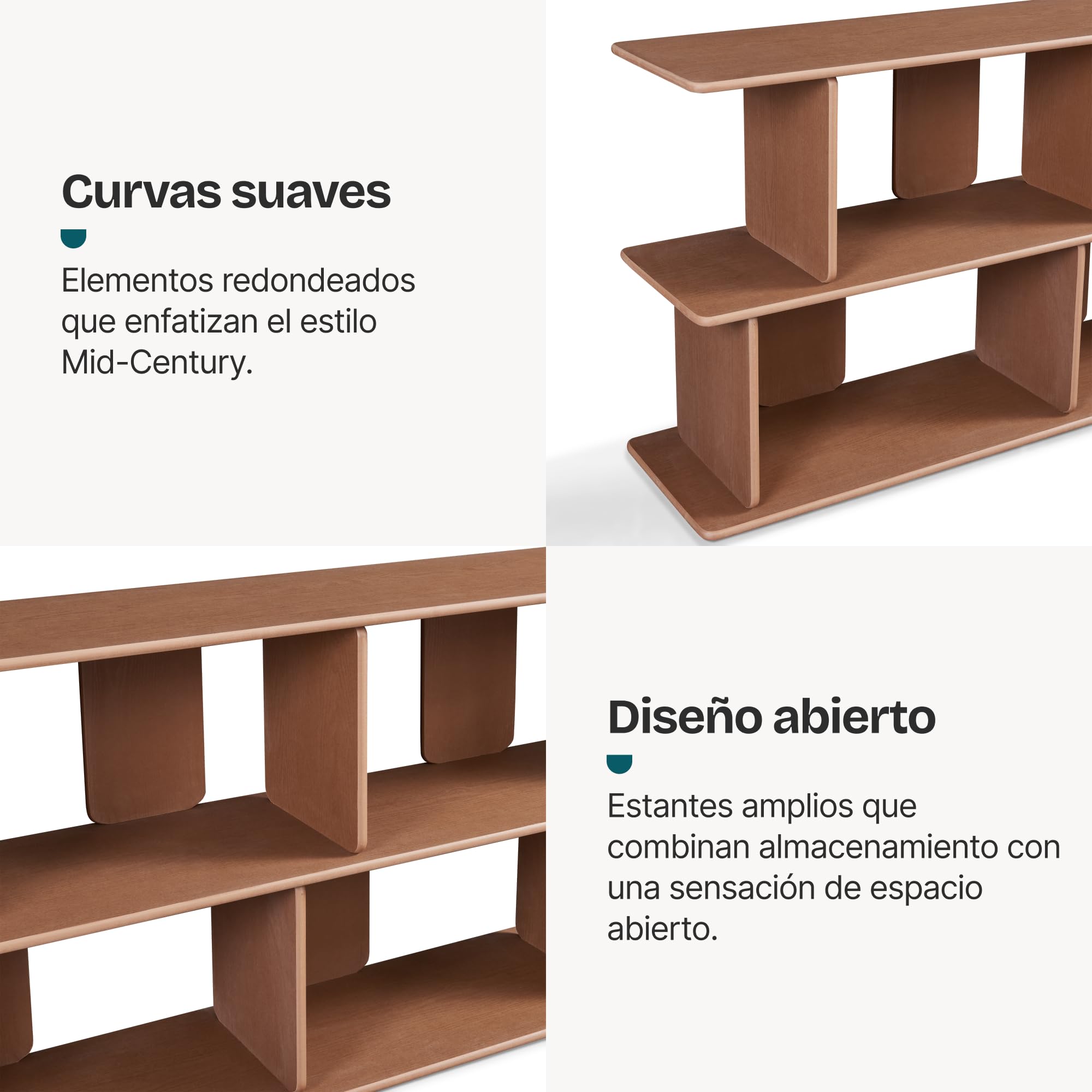 [en.casa] Estantería Gäljami Librería Escalonada con 4 Compartimentos Abiertos Separador de Ambientes Mueble TV para Despacho Oficina Sala de Estar 160 x 35 x 74 cm - Efecto Nogal
