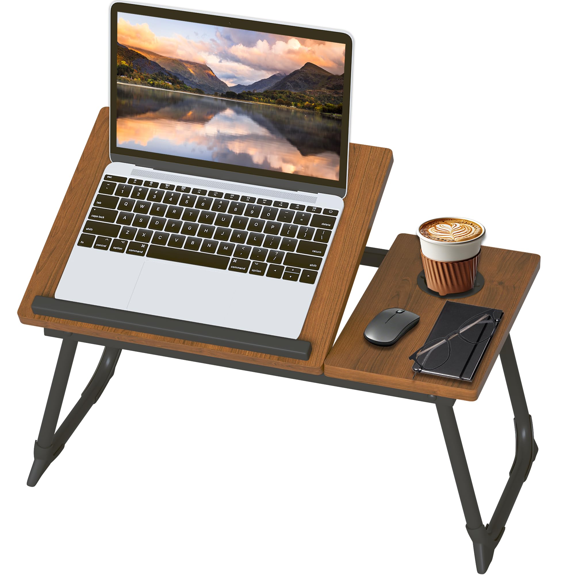 Vervea Laptop Desk with Foldable Legs Cup Slot Adjustable Trays