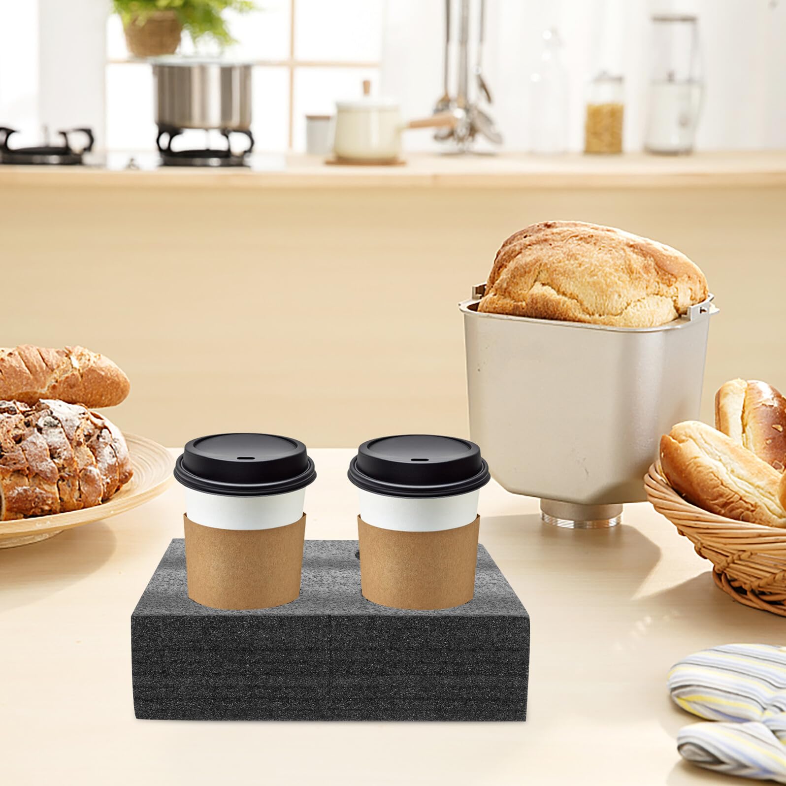4 piezas Bandejas Portavasos Perlas Negras Soporte Anti-caídas para Bebidas para Llevar para Cafeterías Oficinas y Restaurantes con Portavasos Dobles y Cuádruples Ligero y
