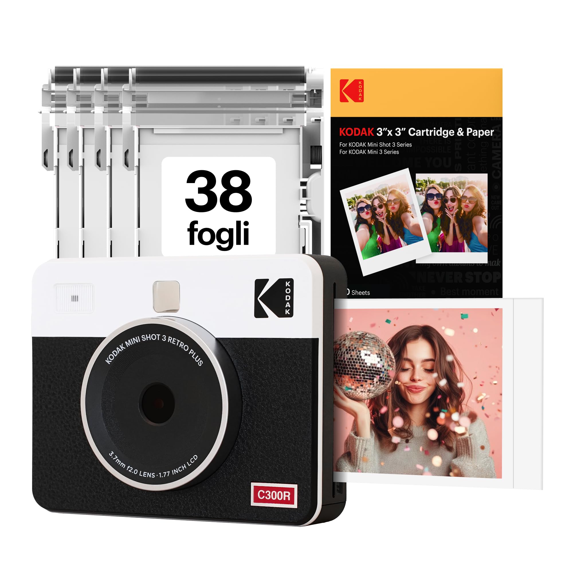 KODAK Mini Shot 3 Retro Fotocamera Digitale Istantanea & Stampante Fotografica 2-in-1 7,6 x 7,6 cm, 38 Fogli, Fotocamera Portatile con Stampa, Stampante per iOS & Android, Sublimazione 4PASS, Bianca