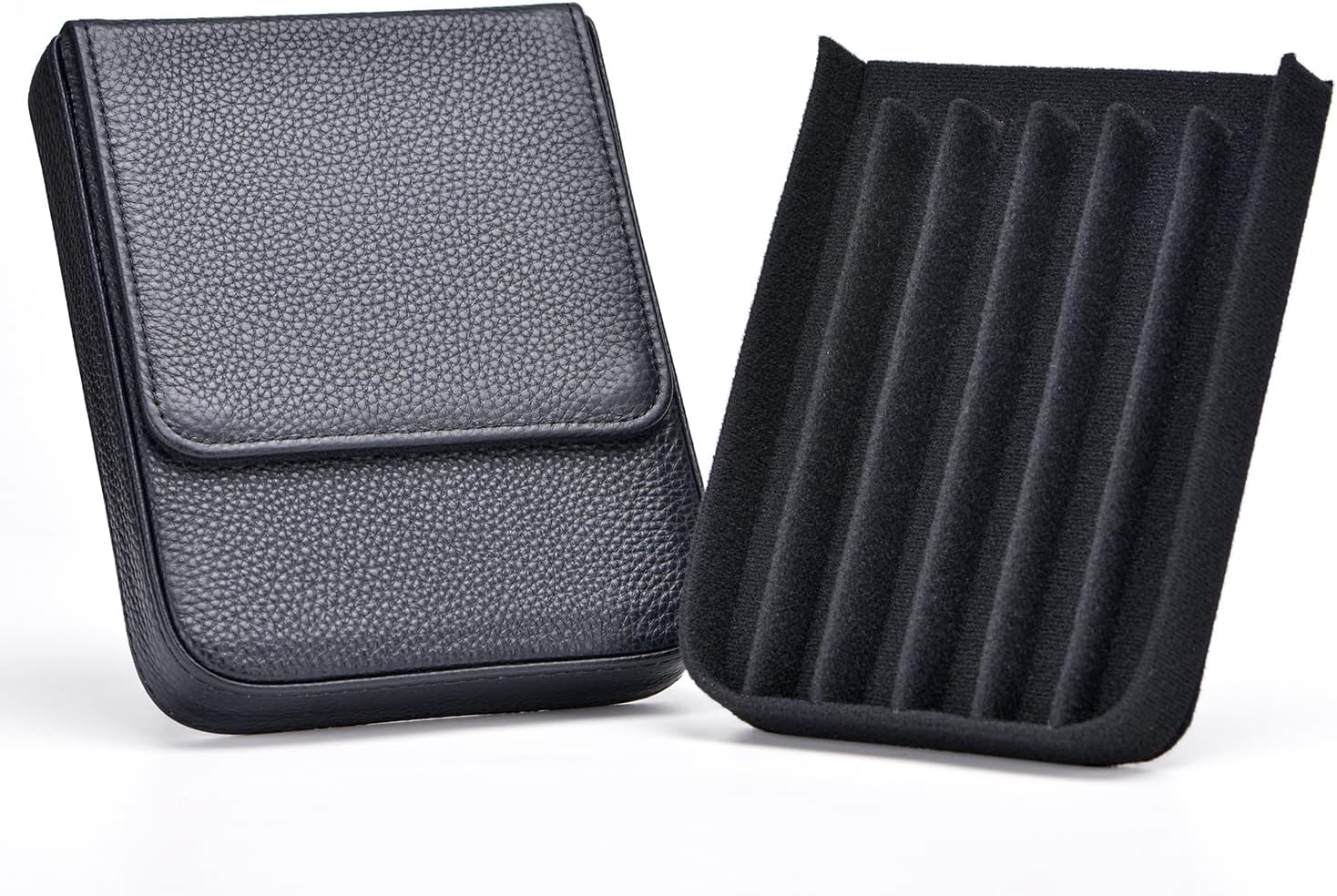 Lanxivi Genuine Leather Fountain Pen Case 6 Slot Black Leather Organizer, Portable Pen Bag Pouch Drawer Style