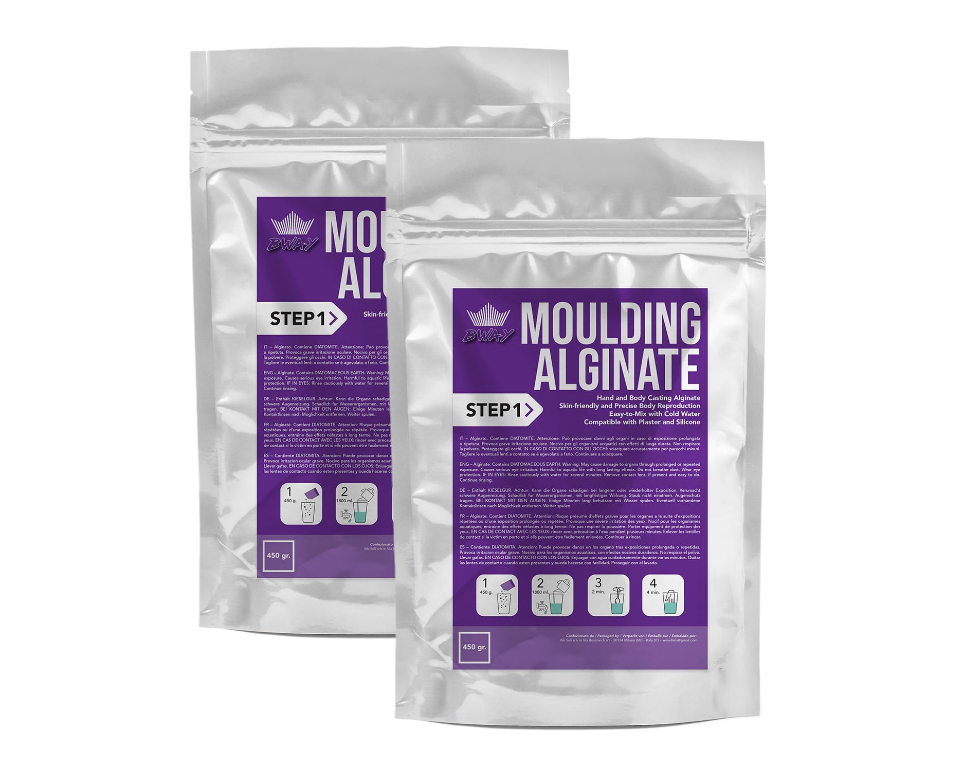 BWAY Moulding Alginate Slow Setting – Chromatic Alginate for High Precision Footprints – 900 g (2 x 450 g Bags) – Ready in 3 Minutes – Ideal for Making Hand or Body Casts
