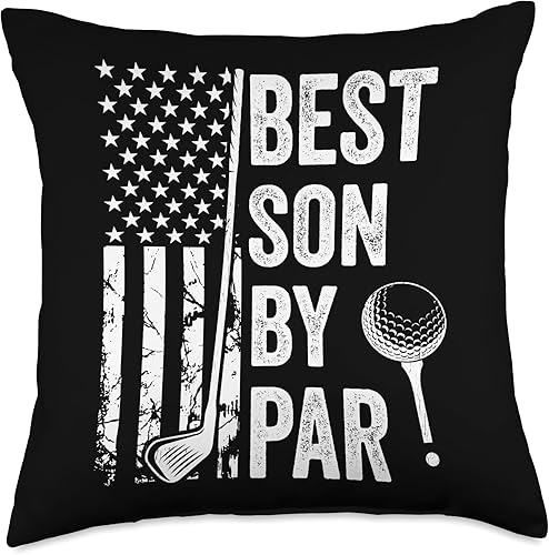 Best Dad By Par Golfing Apparel by AlphaONE Best Par USA Flag Golfing Son Throw Pillow, 18x18, Multicolor