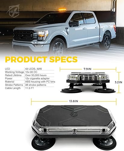Miniatura 8 de Xprite Barra de luz estroboscópica de emergencia ámbar para techo, luces intermitentes de seguridad con panel de control, base magnética para