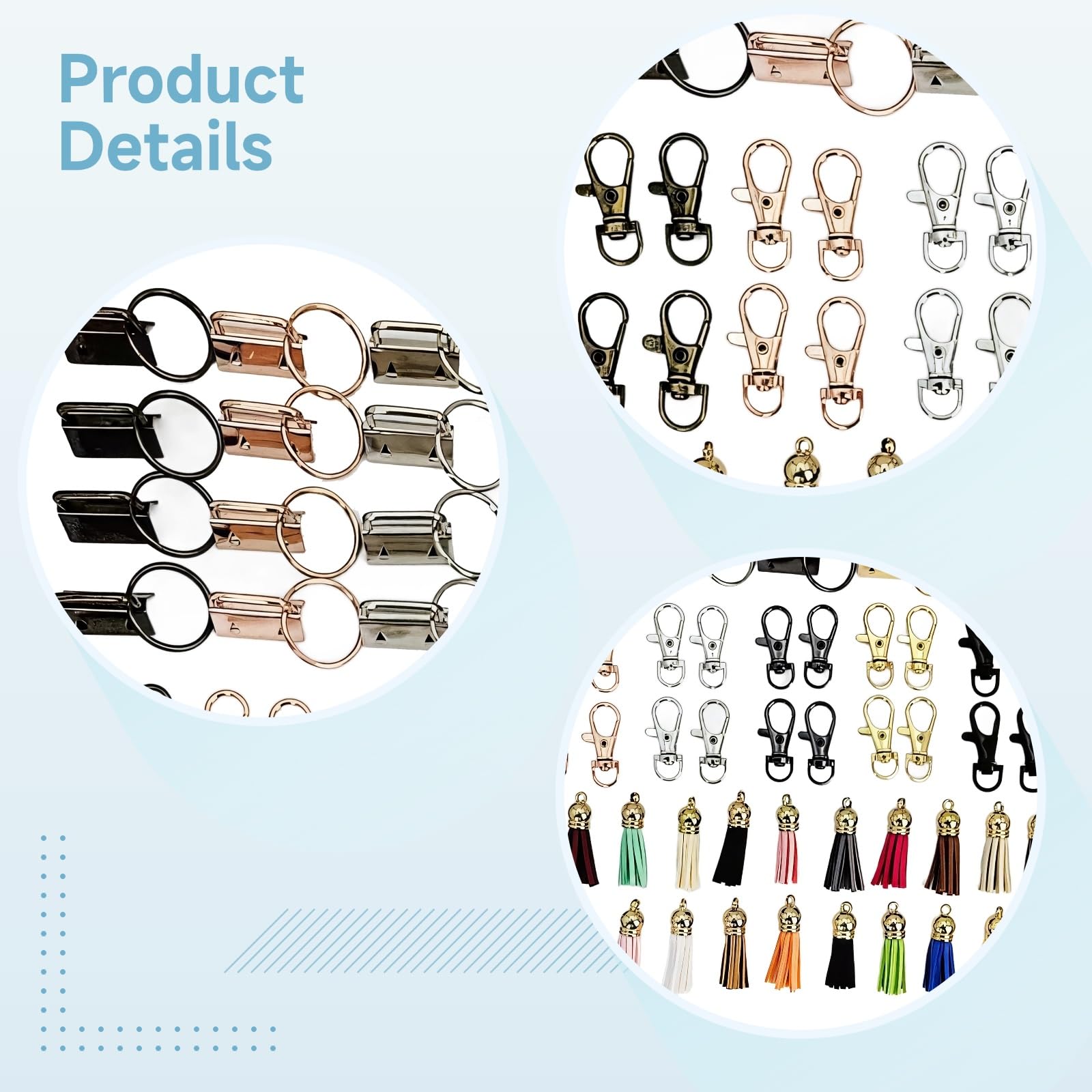 Komplettes DIY-Schlüsselanhänger-Set, 2,5 cm Dreh-Clips mit 24 Farben von Quasten, Karabinerverschlüsse, Bastelbedarf für Handtaschen, Personalisierung