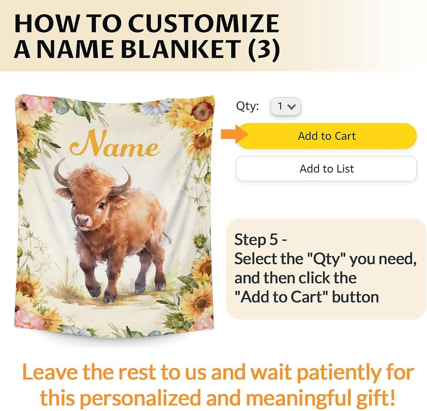 Custom Kids Blanket with Name, Highland Cow, 80 x 60 Inches Soft Blanket for Girls Boys, Highland Cattle Farm Animals Loves, Cute Cozy Warm Flannel Throw Blanket Bed Sofa Decor, Chair, Travel