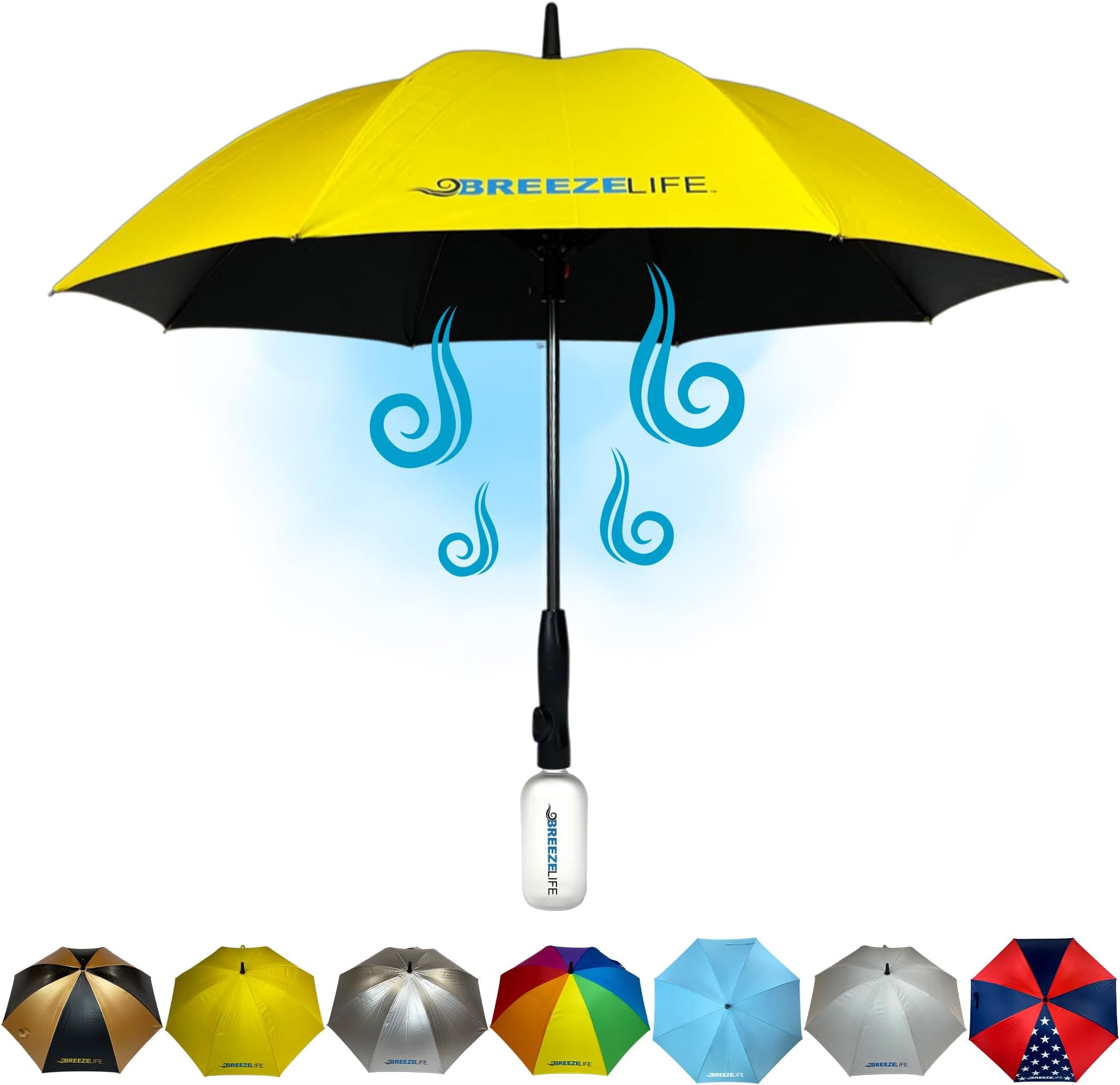 Breeze Life Rechargeable Mister Breeze, Sun Umbrella with Fan and Mister, Umbrella Mister with Built-in Fan, For Festivals, Beach and More, Blocks Harmful Sun Rays, Mist bottle included