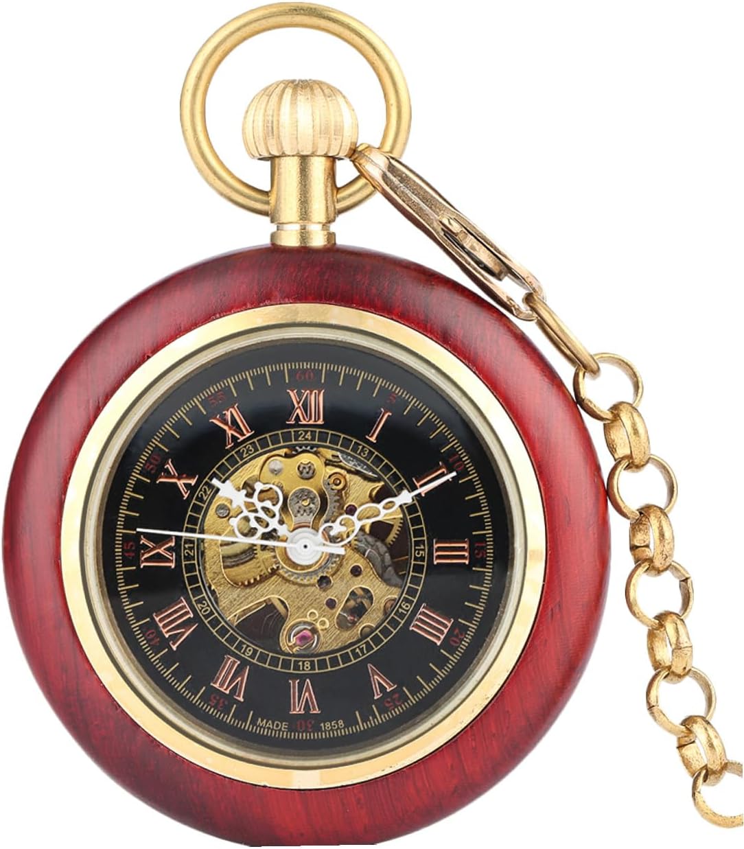 Sosoport Wood Grain Mechanical Pocket Watch Men Watches Roman Numeral Watch Hanging Pocket Roman Numeral Relojes para Hombre Woman Chained Timer Student Glass