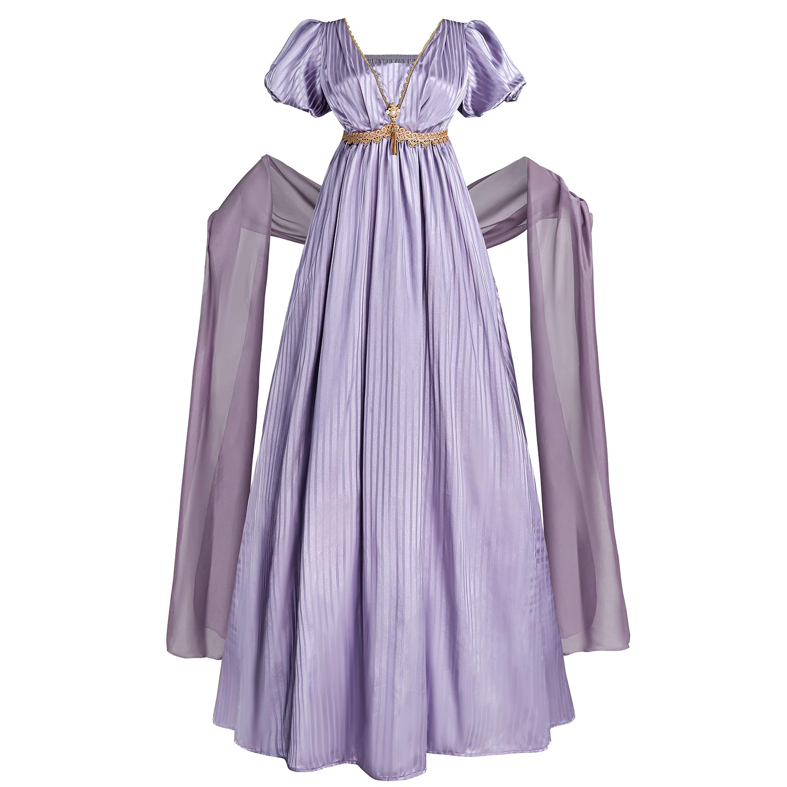 CR ROLECOS Regency Dresses for Women Empire Waist Regency Era Dress Costume Victorian Tea Gown Purple S