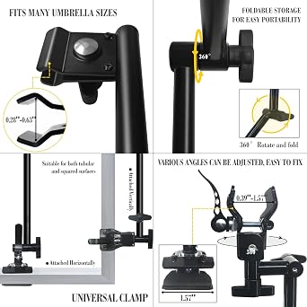 Upf 50+ Chair Umbrella With Clamp/Sun Shade - Portable Umbrella For Sports & Outdoors - Secure Clamp, 360-Degree Swivel Adjustable Position For Maximum Sun Protection