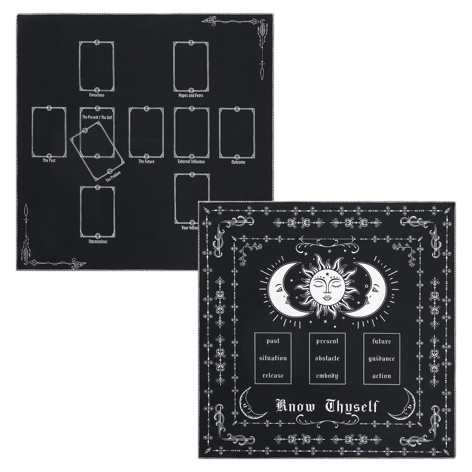 MENIBBLER 2 Pack Tarot Cloth, 48x48cm Mystic Pattern Altar Mat, Soft Polyester Square Divination Table Mat for Cards Reading, Witchcraft, Crystals and Spiritual Rituals Supplies(Simple)