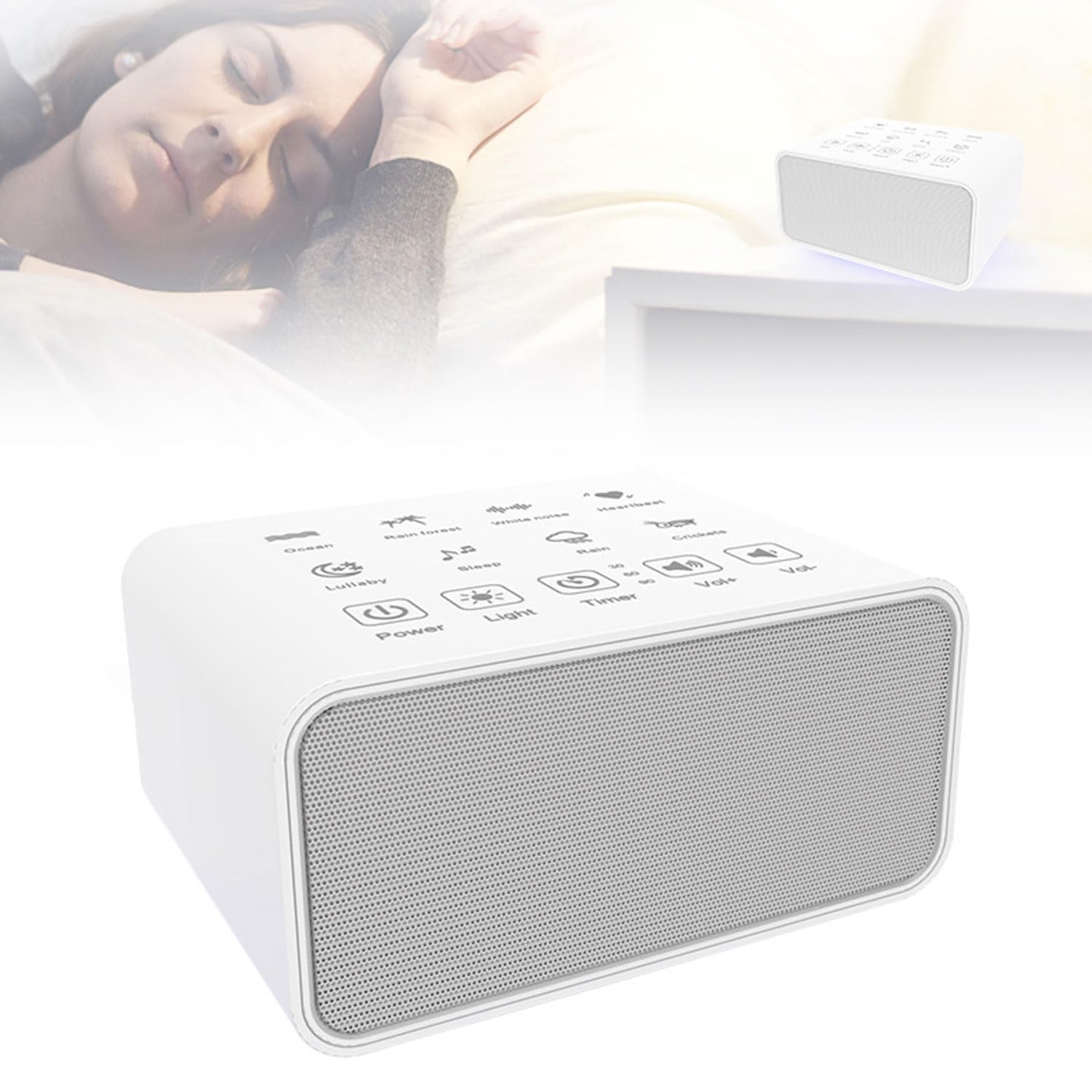 Ayuda Musical Para Dormir, Máquina De Ruido Blanco De 8 Sonidos Con Luz Ambiental LED, Luz Nocturna Recargable De 1800 MAh, Ayuda Para Dormir Con 3 Temporizadores Para Niños, Adultos, Personas Mayores