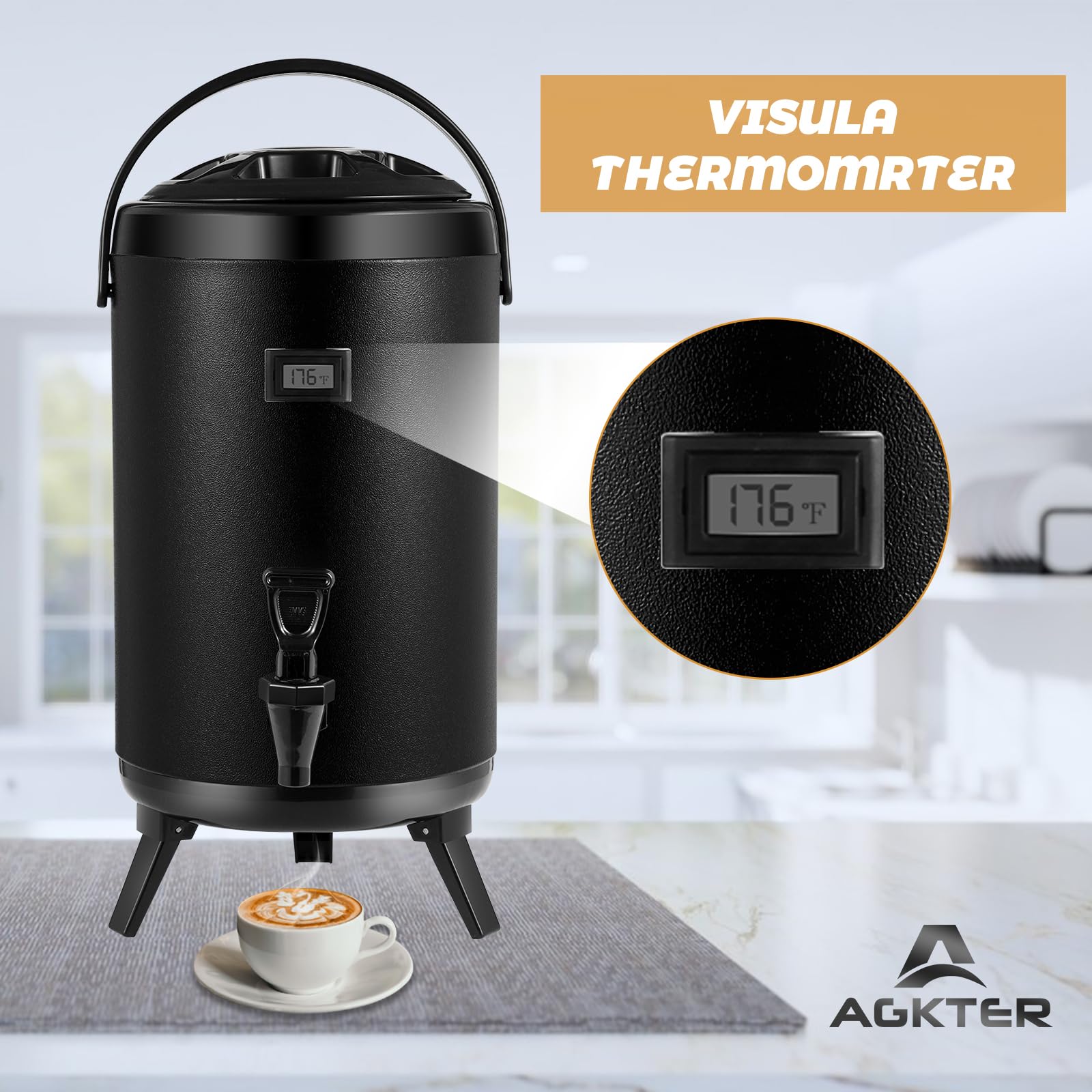 Dispensador de bebidas aislado con espiga, dispensador térmico de bebidas frías y calientes, dispensador de té de acero inoxidable de 10 L/10.5 cuartos de galón, dispensador de bebidas calientes para