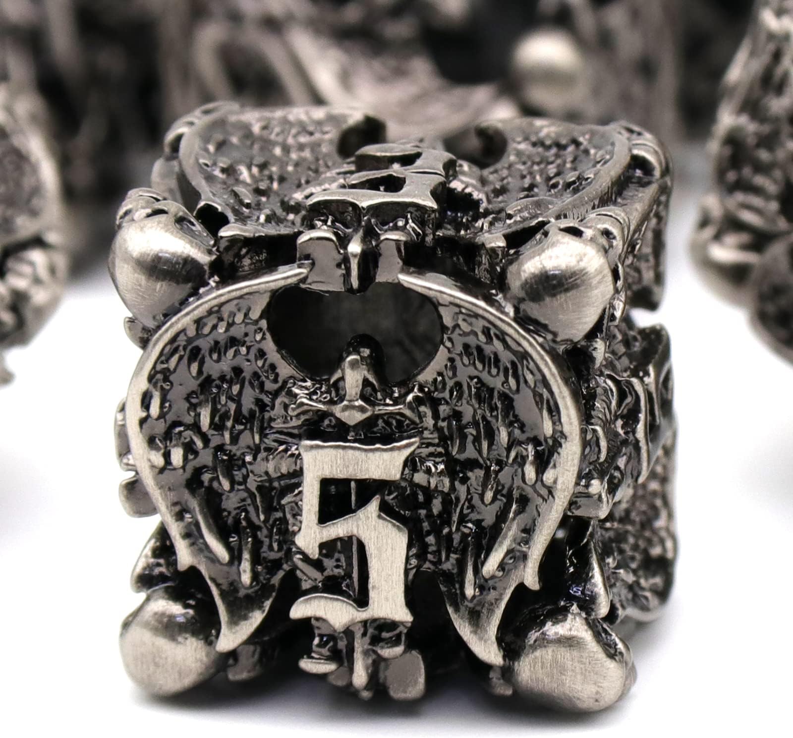 DND Dice Set, Metal Game Cube Dungeons and Dragons Dice Set HNCCESG Hollow Angel D&D Dice Polyhedral Dice Set for Pathfinder MTG RPG DND Dice Set W20 W12 W10 W8 W6 W4 (Angel Silver)