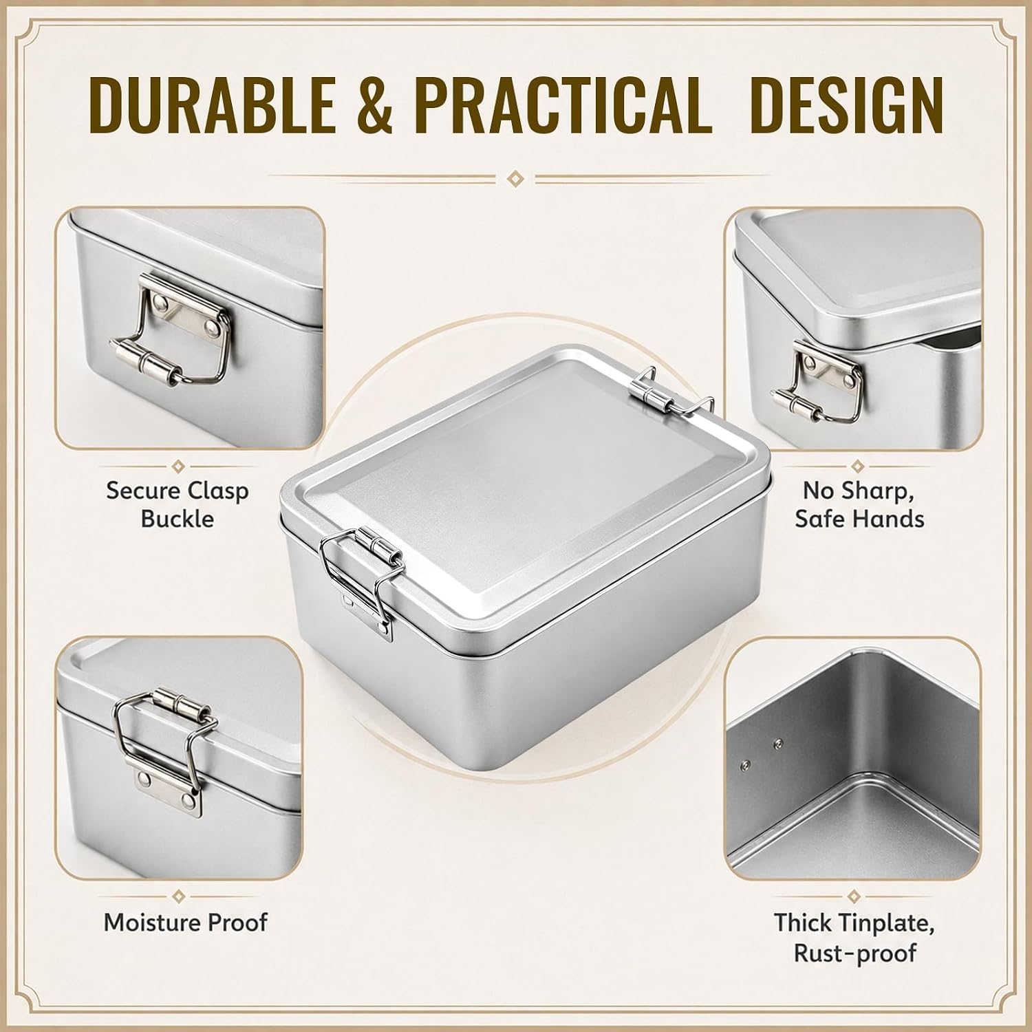 10 Pcs Silver Metal Tin Box with Lid & Buckle Latch, 7.3x4.1x2.6