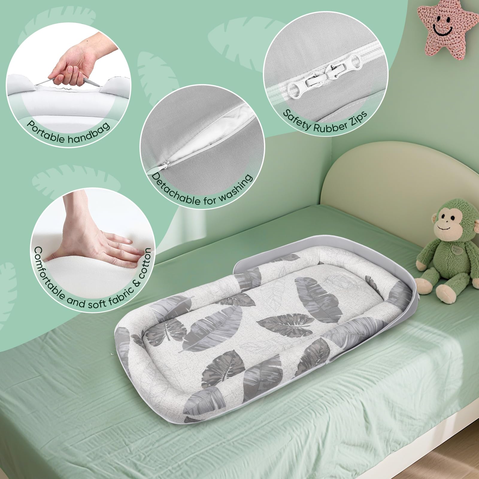 Nido para Bebé, Nido para Recién Nacidos de hasta 24 Meses - Cuna Portátil Transpirable de Doble Cara, Ligera y Lavable a Máquina con Bolsa de Transporte - para Dormir, Jugar y Viajar