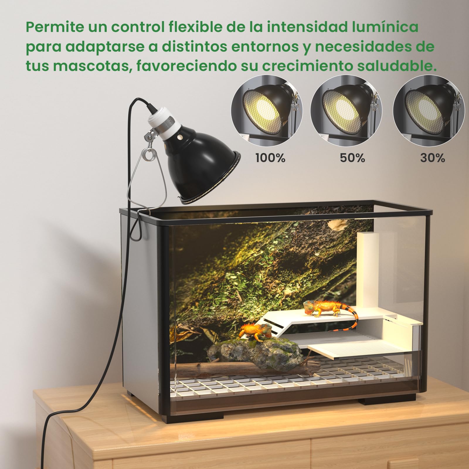 GlowUp Lámpara Tortugas Reptiles E27 con Regulador y Temporizador, 100W Soporte para Lámpara de Terrario para Bombillas de Calor UVA UVB,Infrarrojos(Sin bombilla