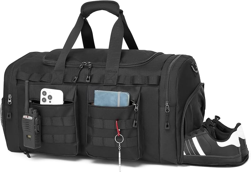 Tactical Gym Bag for Men,Carry On Duffel Bag with Shoe Compartment Gym Duffle bags for Travel Military Duffle Bags with Molle System for Weekend Overnight bag