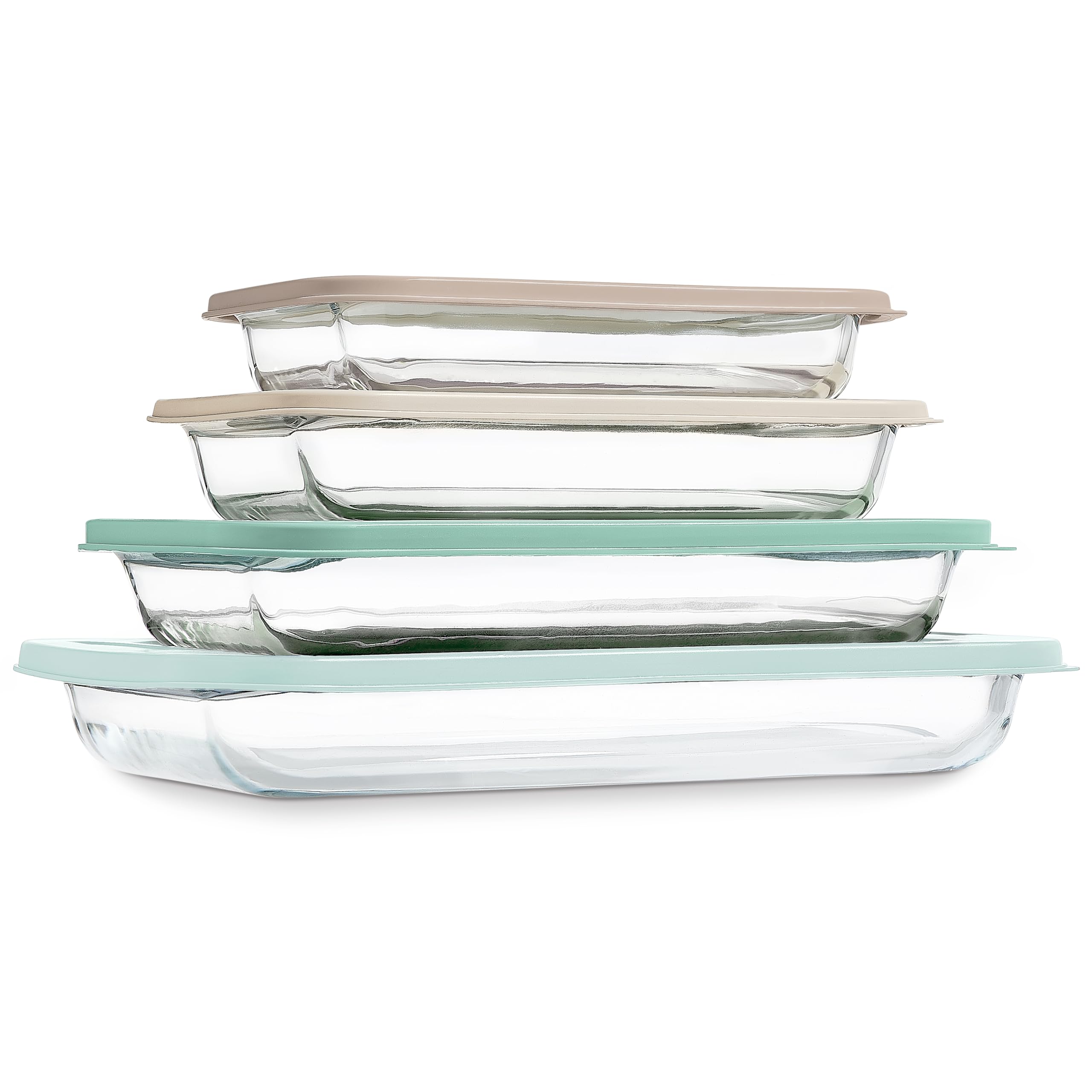 COOK WITH COLOR 8-Piece Deep Glass Baking Dish Set with Plastic Lids – Casserole and Food Storage Containers for Lasagna, Leftovers – Freezer-to-Oven, Microwave & Dishwasher Safe, Mint