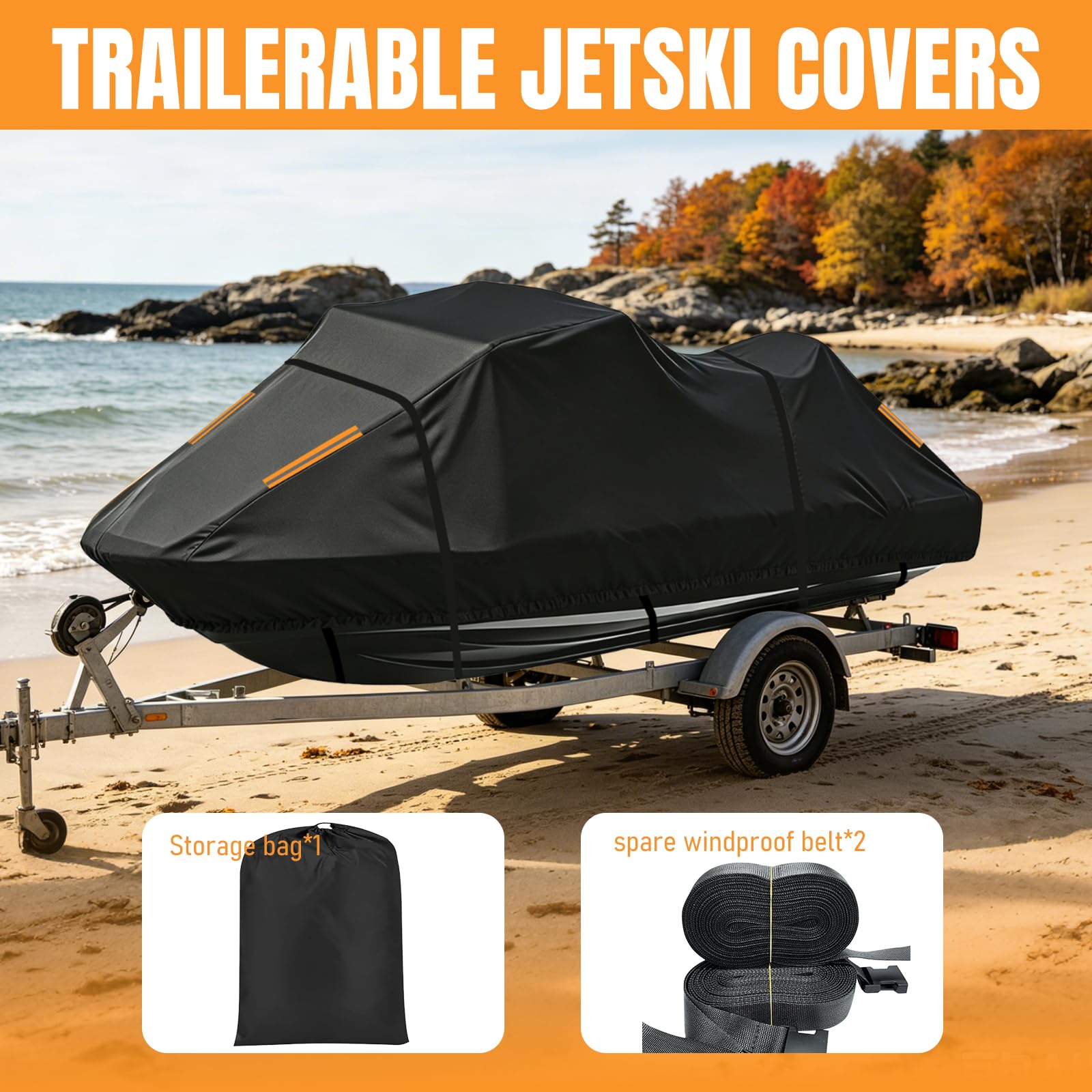 Copertura per Moto D'acqua fit Sea-Doo RXT-X 300,Telo di Copertura per Moto D'acqua Trainabile 300D Impermeabile Antipolvere e Resistente ai Raggi UV con Strisce riflettenti