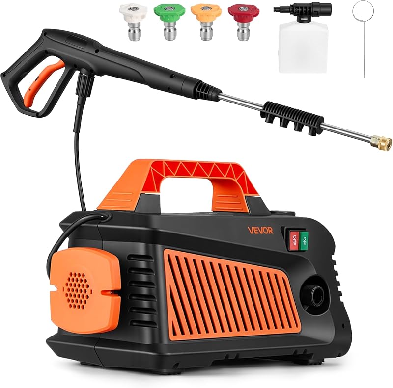 VEVOR Lavadora a presión eléctrica, 2000 PSI máximo 1,59 GPM máximo, lavadora eléctrica portátil con 4 boquillas, varilla de extensión de metal, asa de transporte incorporada, compacta y flexible para automóviles, entradas, patios, cercas, hogar