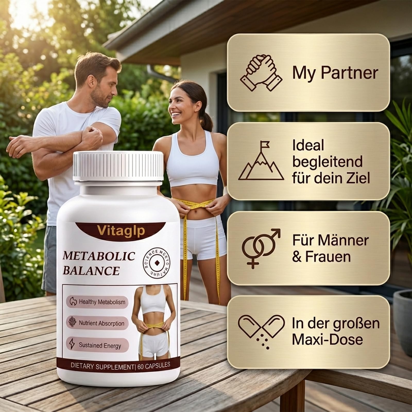 Vitaglp Nahrungsergänzungsmittel – 60 Kapseln – Vita Glp Kapseln Metabolic Balance mit Grüntee-Extrakt, Apfelessig, Ingwer, Zimt, Chrom und Pflanzenextrakten – Für deine Körperliche Balance,3pc