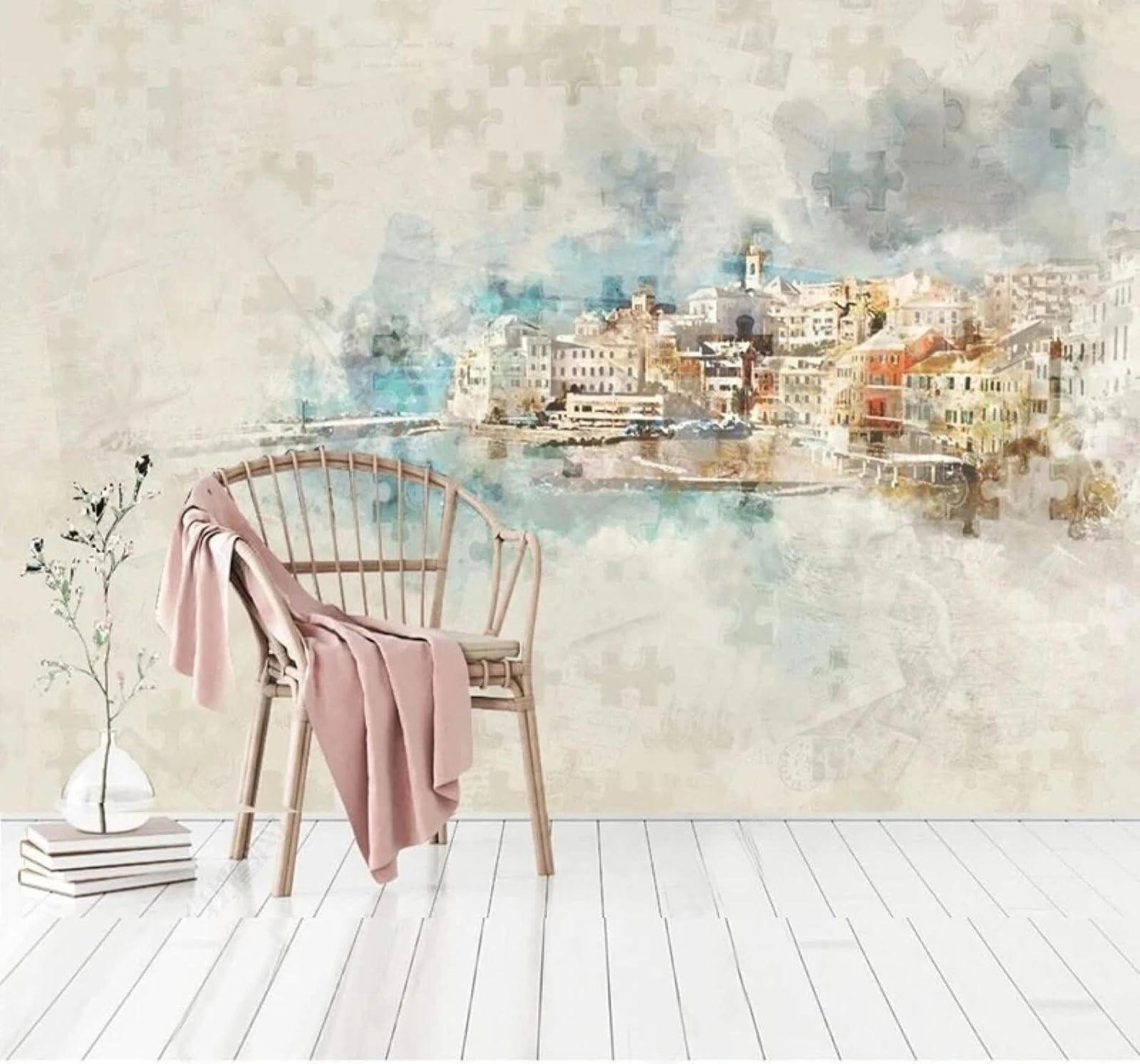 XLMING Retro Hand Drawn Abstract Urban Architecture Landscape 3D Wallpaper Luxury Silk Study Dining Feature Sofa Grey Bedroom Living Room Tv Decorative Wall-150cm×105cm