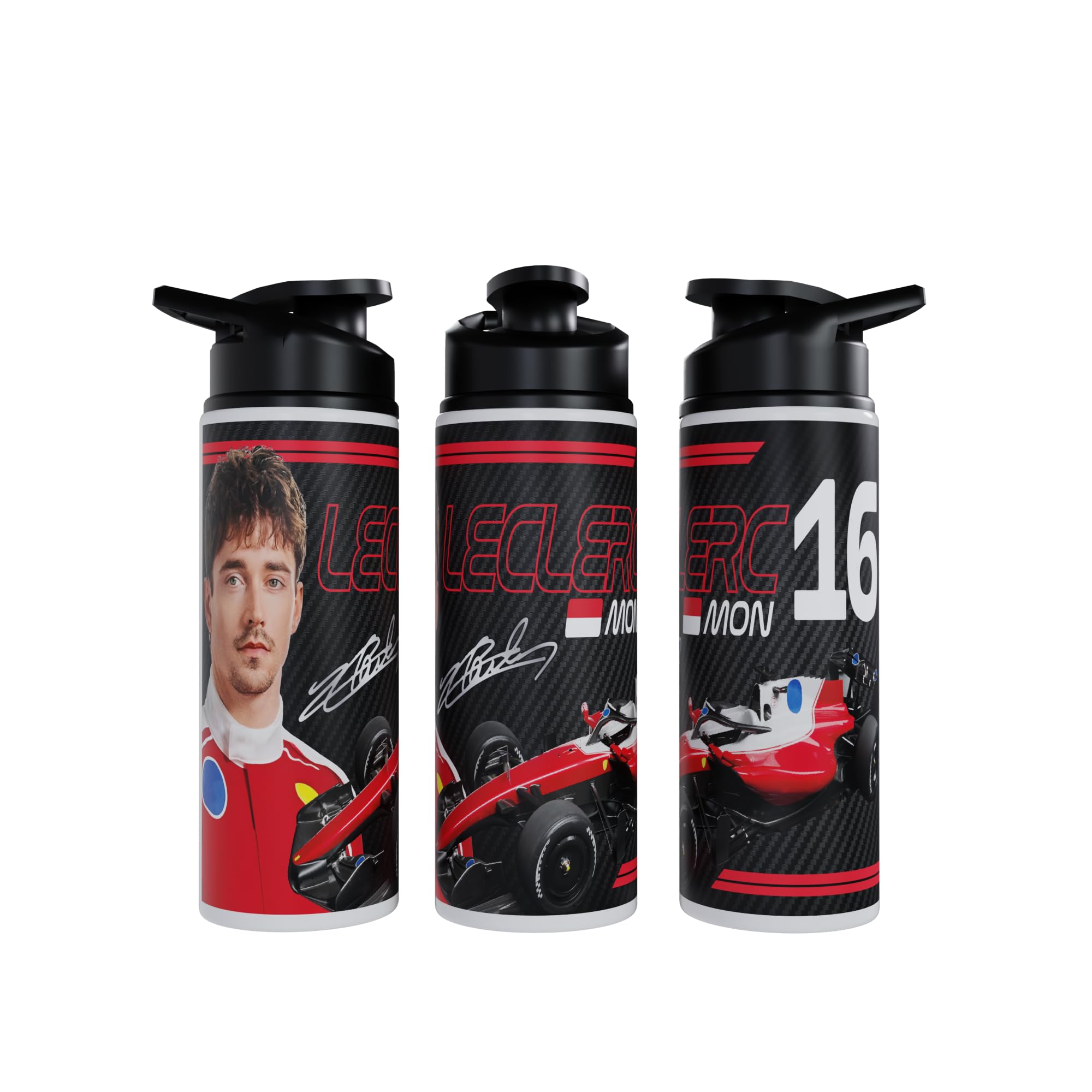 Partisan Leclerc Water Bottle F1 inspired Racing Fan Gift 750ml or 600ml Aluminium Sports Bottle with Flip Lid Carry Handle 2026 (Black, 600, Millilitres)