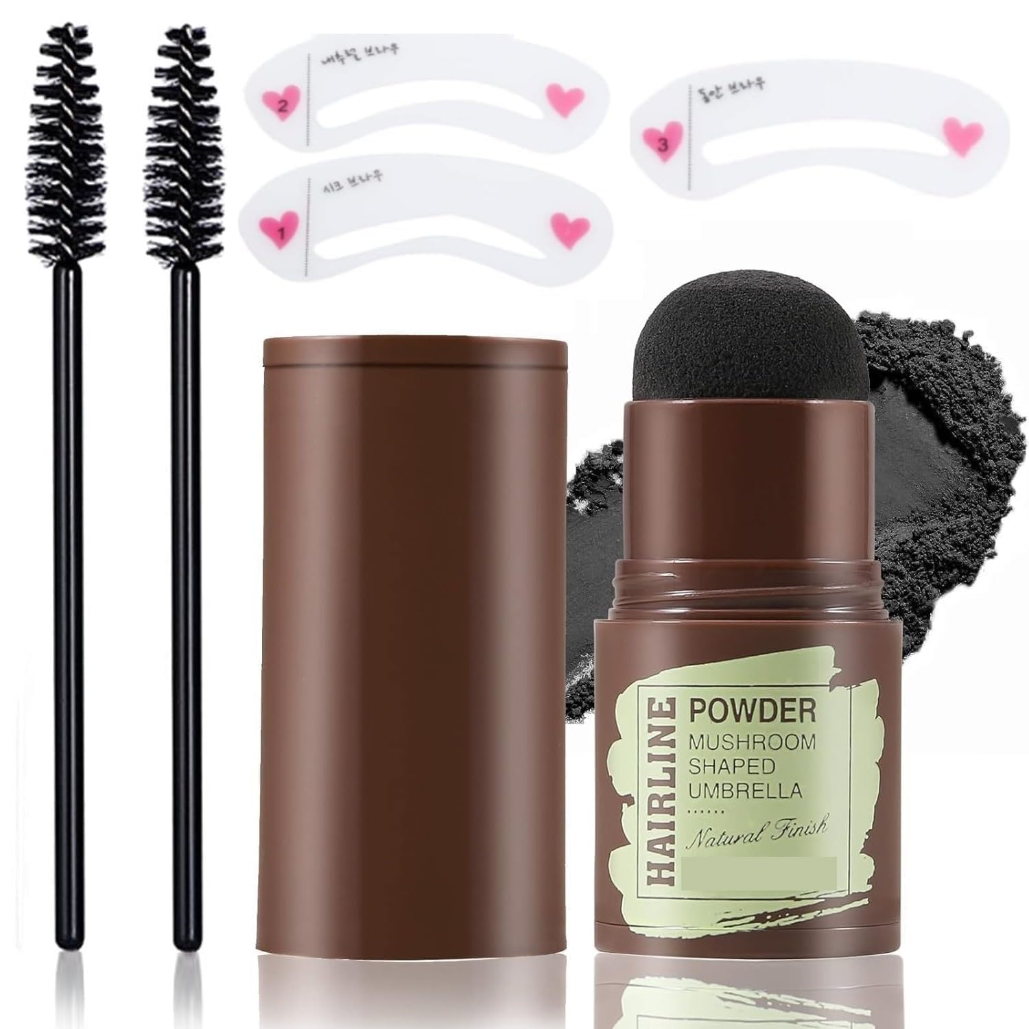 Natural Hairline Powder, Hair Shading Sponge Pen, Hairline Shadow Powder Stick, Quick Root Touch-Up, Paired With 2 Pairs Of Eyebrow Stamp (Natural Black)