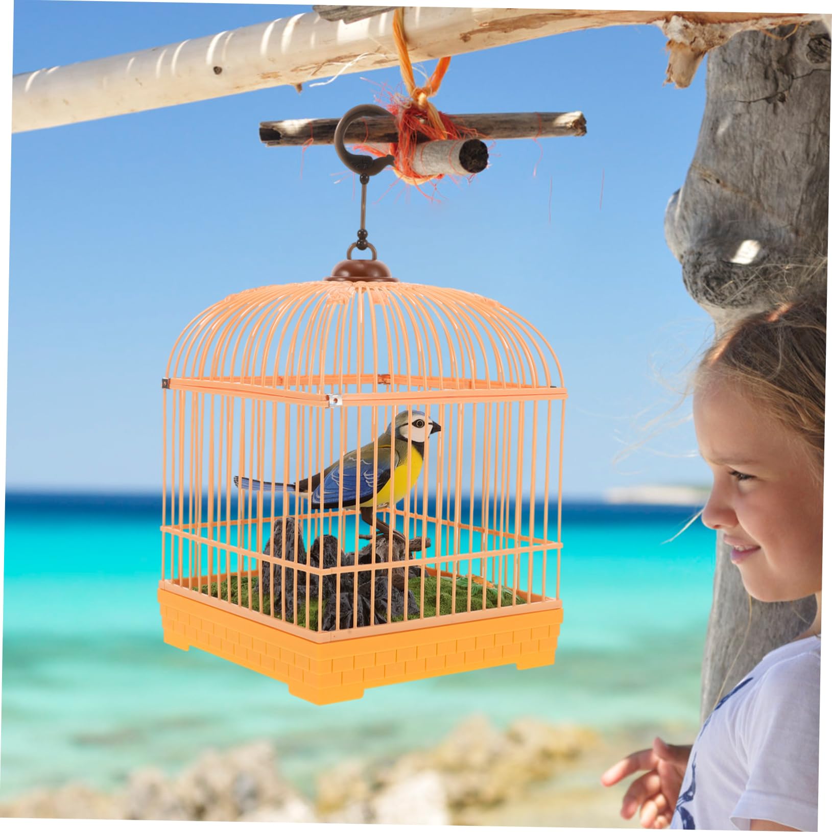 ifundom Juguete de Pájaro Jaula Activado por Sonido Diseño Realista y Portátil Pájaro Cantando y Chirriando Entretenimiento
